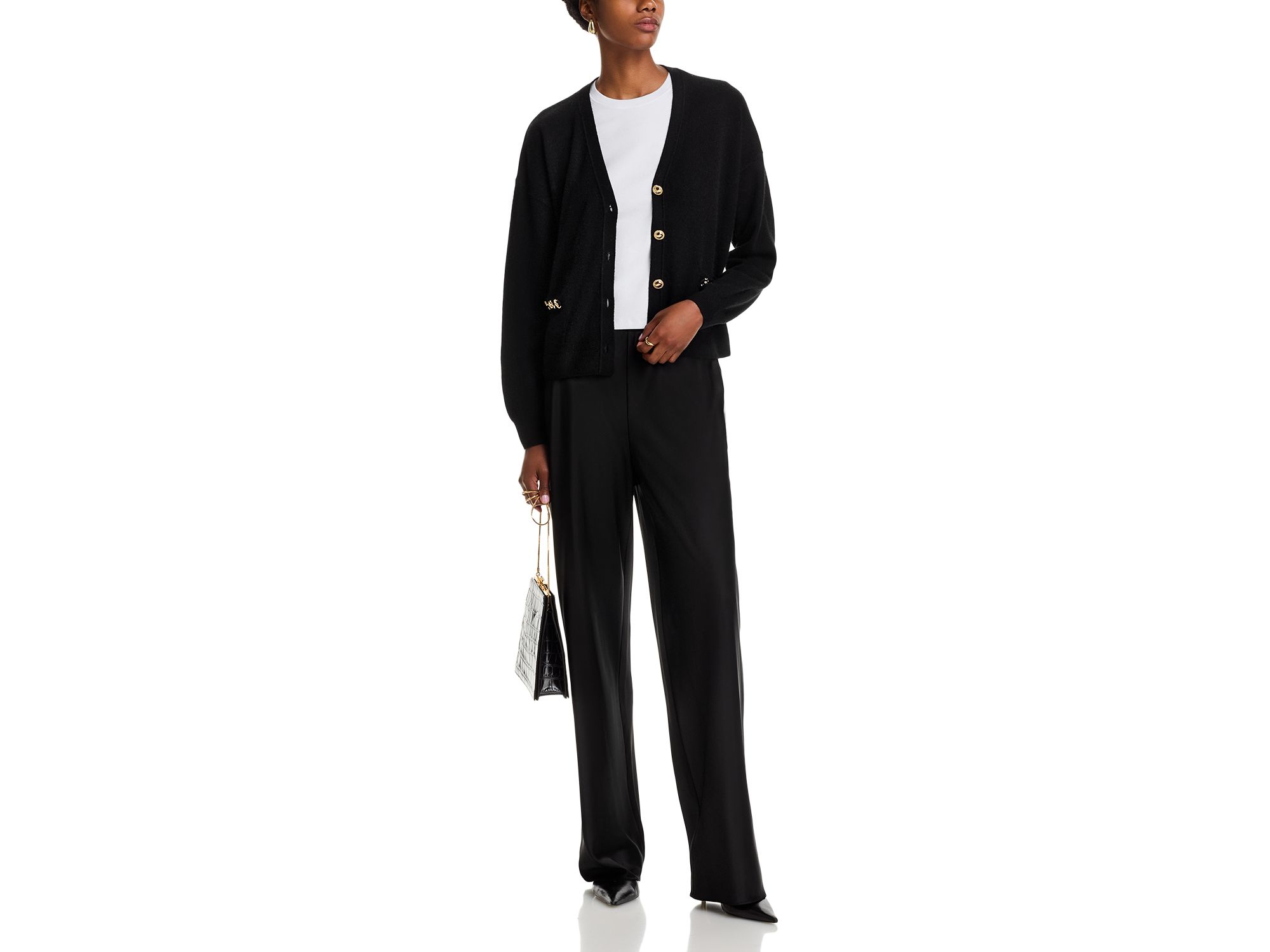 100% Cashmere Hardware Trim V Neck Cardigan - Exclusive — Image 4