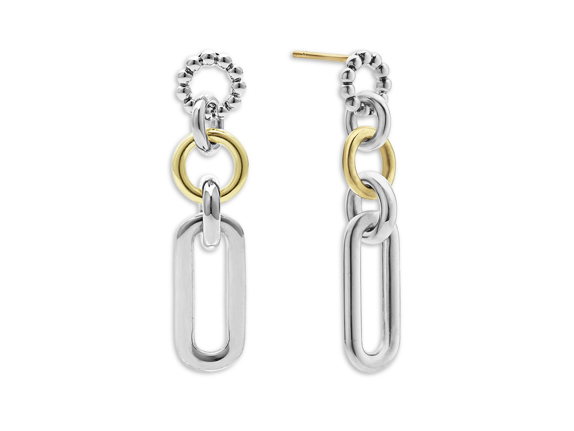 18K Yellow & Sterling Silver Signature Caviar Link Drop Earrings — Image 5