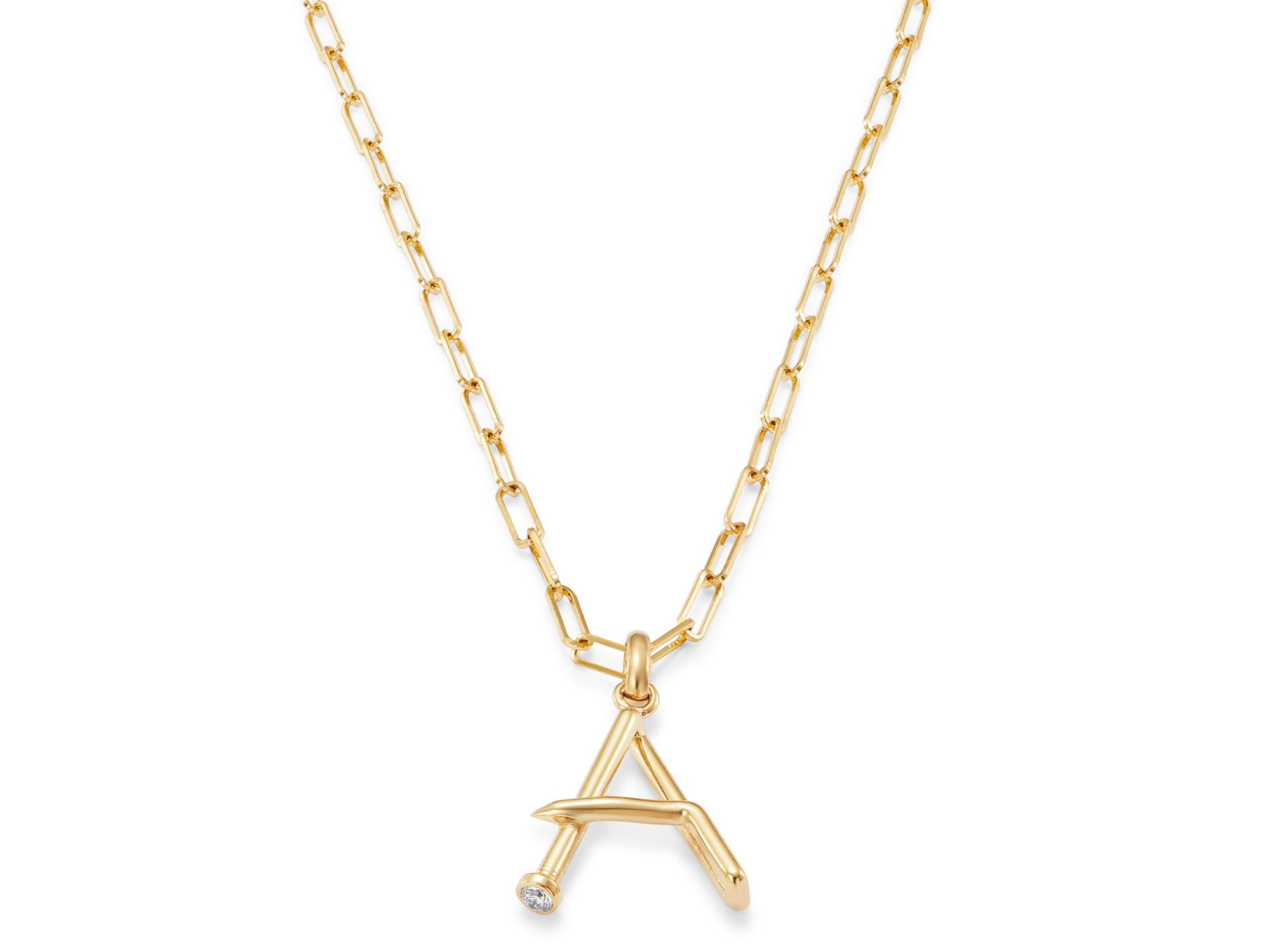 14K Yellow Gold Large Nail Initial Necklace, 18" — Image 3