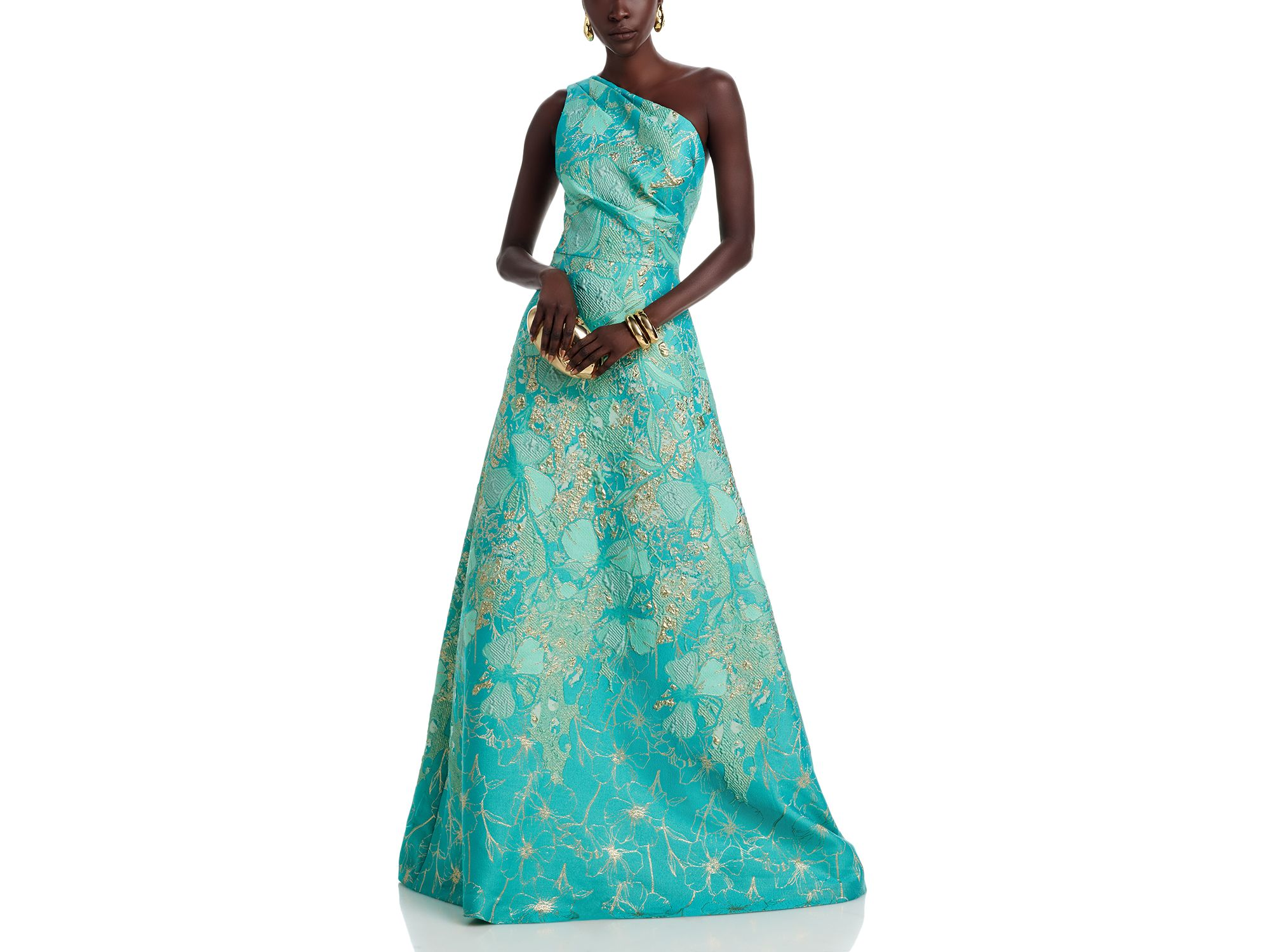 One Shoulder Metallic Jacquard Gown — Image 3