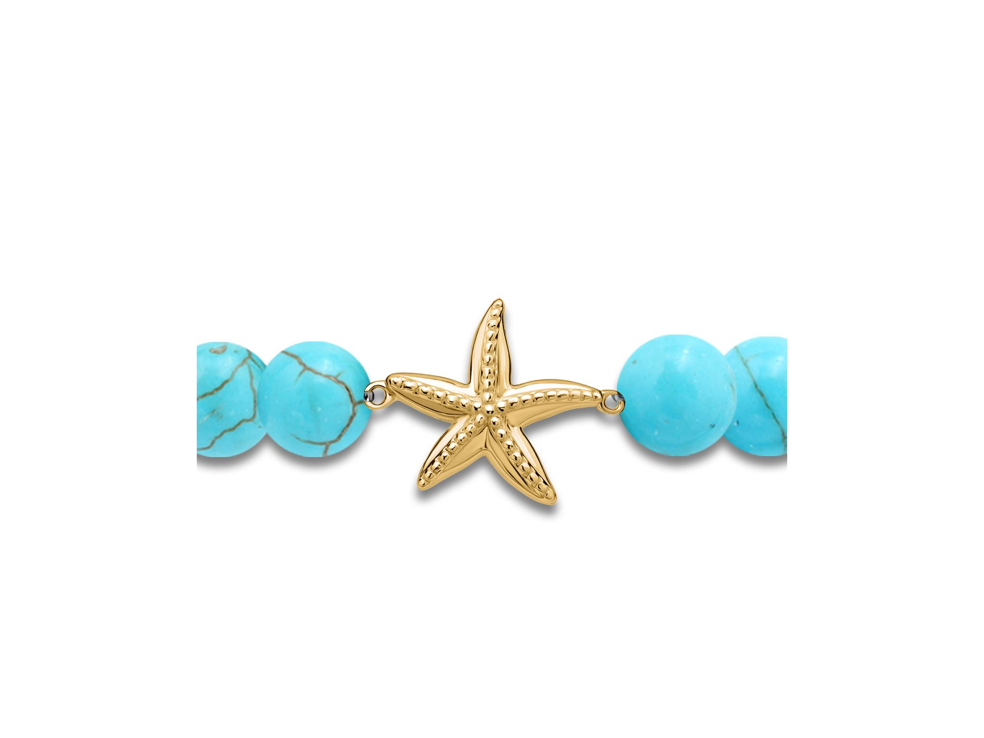 Starfish Charm Gemstone Beaded Stretch Bracelet in 18K Gold Plated Sterling Silver - Exclusive — Image 3