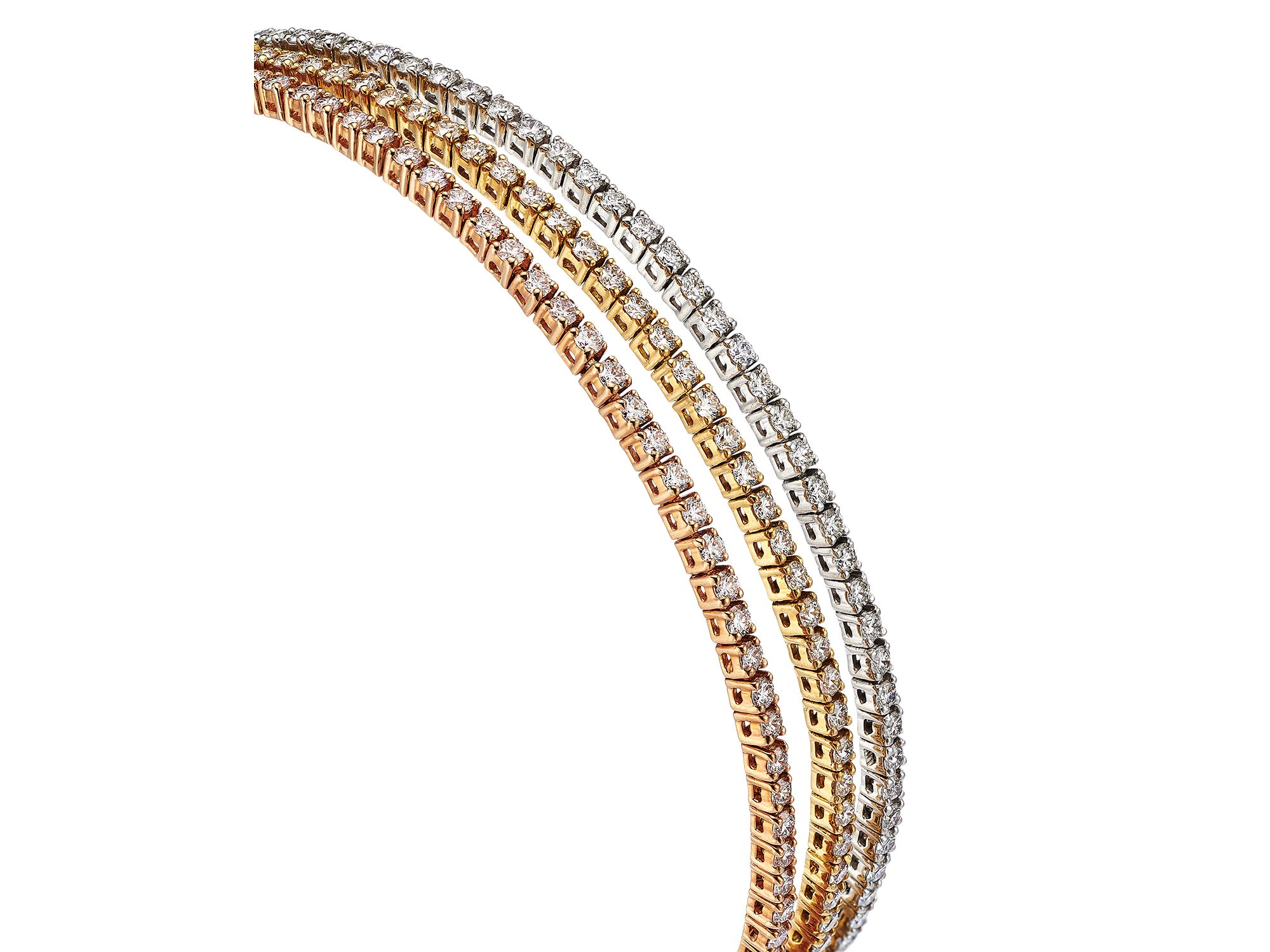 Diamond Triple Row Tennis Bracelet in 14K Tricolor Gold, 4.75 tcw — Image 3