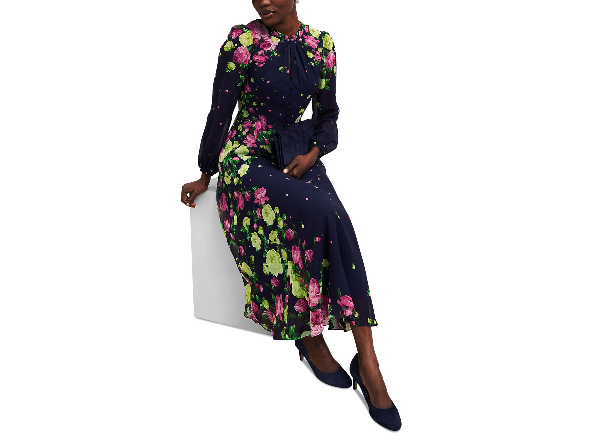 Eva Floral Print Silk Midi Dress — Image 6