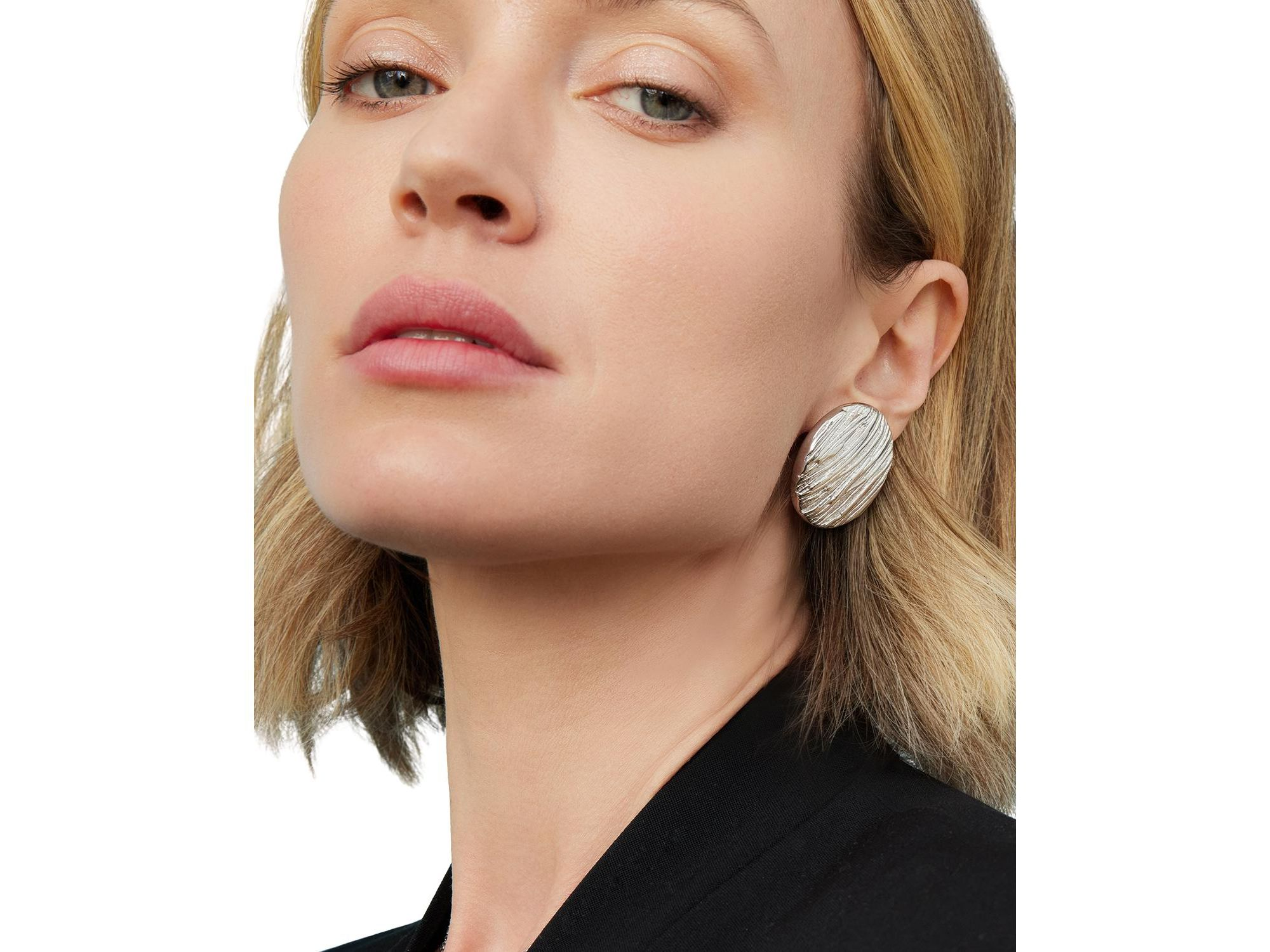 Sterling Linen Button Earrings — Image 3