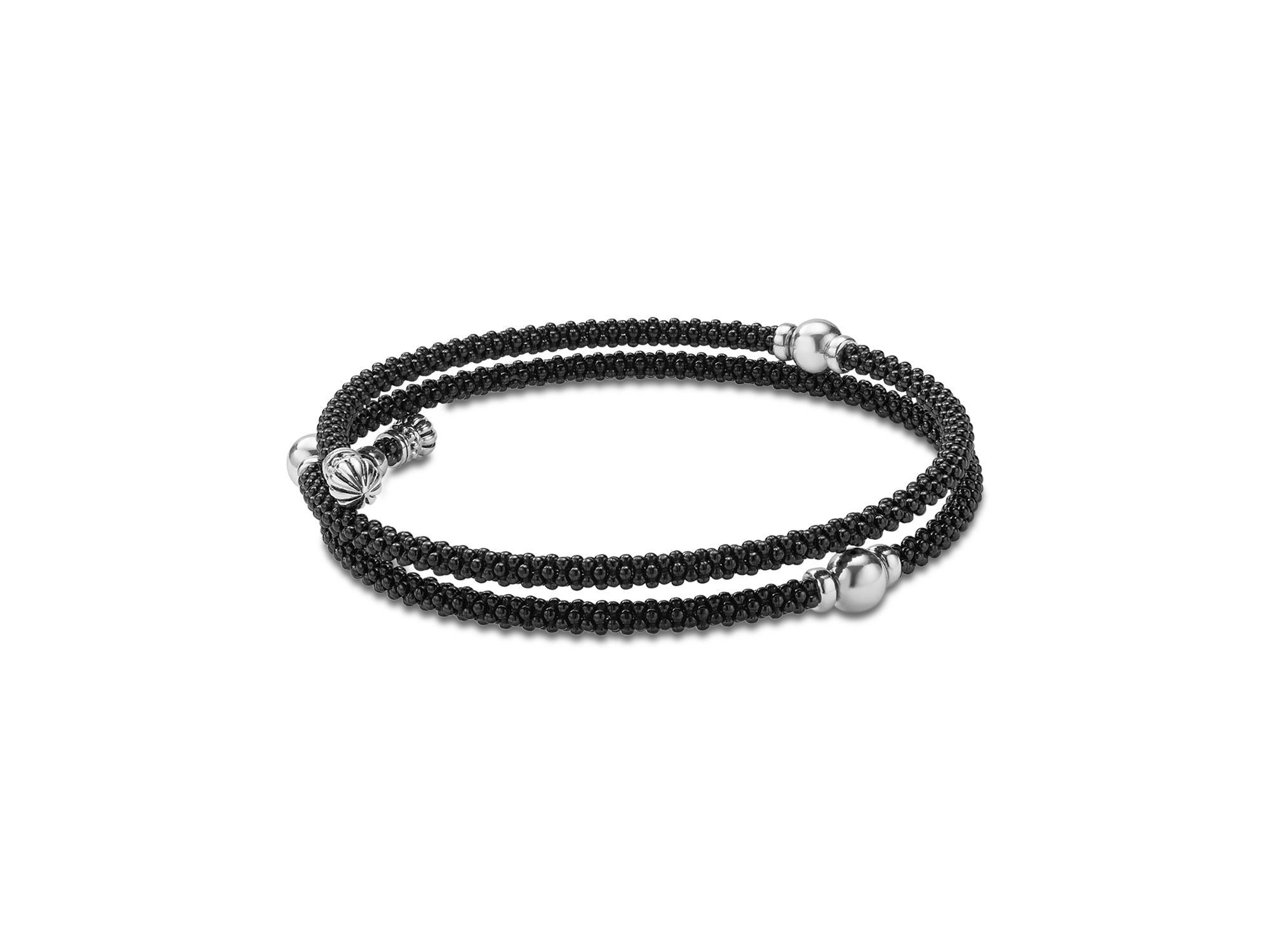 Sterling Silver Black Caviar Ceramic Beaded Wrap Bracelet — Image 5
