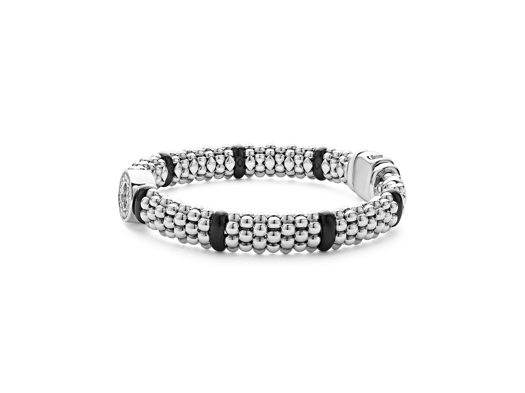 Sterling Black Caviar Black Ceramic & Diamond Circle Bead Link Bracelet — Image 4