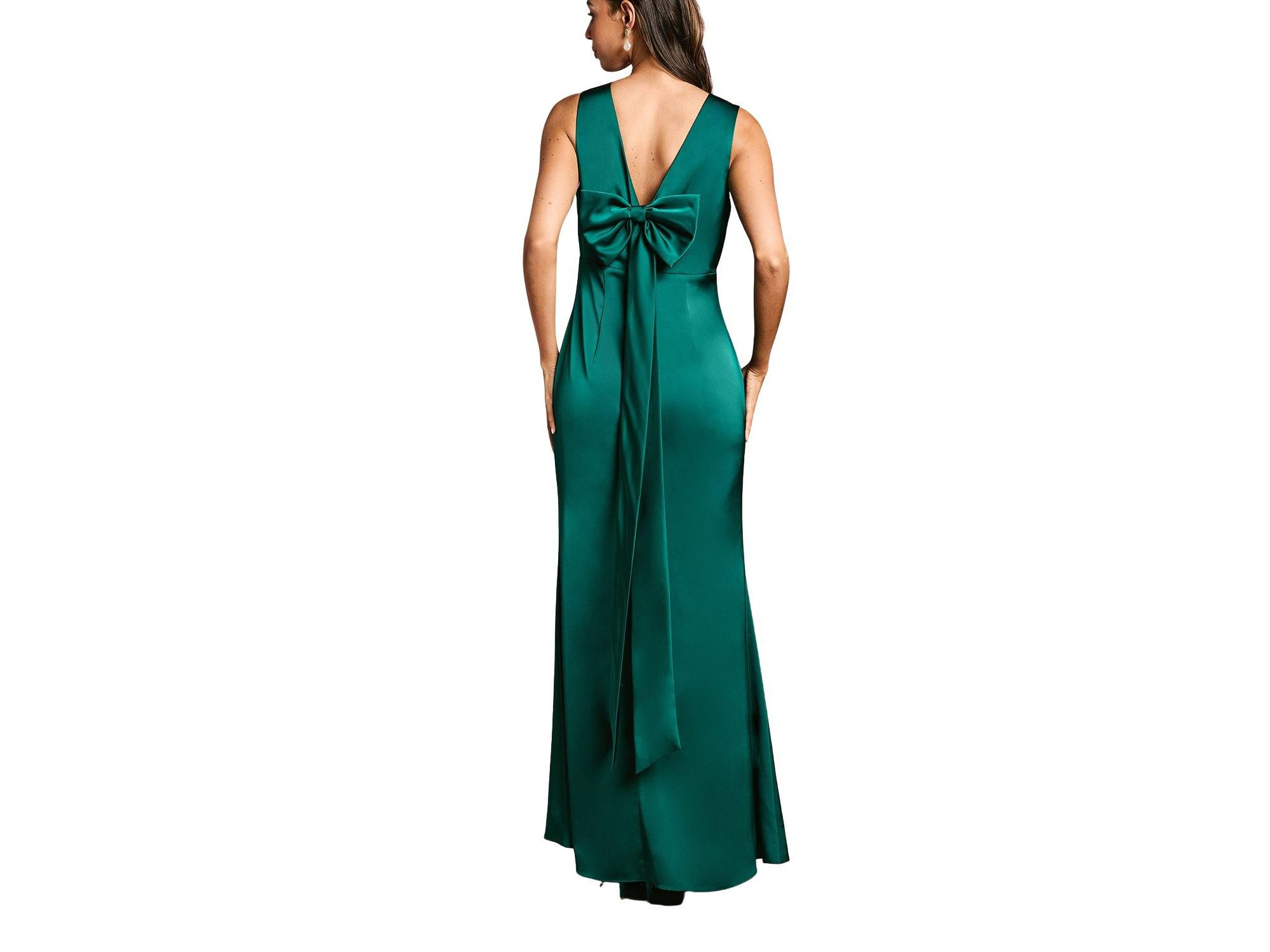 Bow Back V-Neck Satin Bridesmaid Dress — Image 4