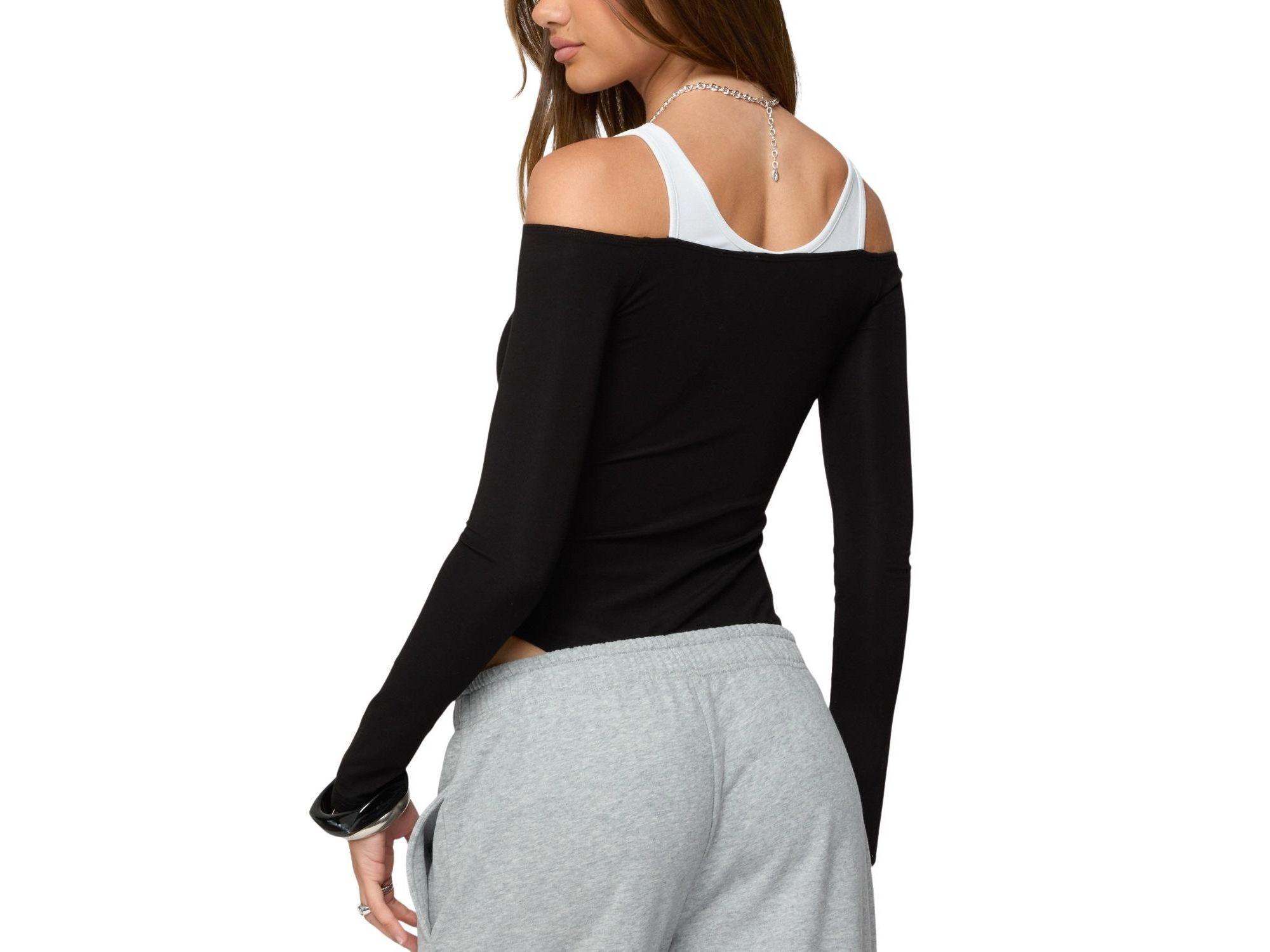 Layered Ribbed Off Shoulder Bodysuit — Image 3