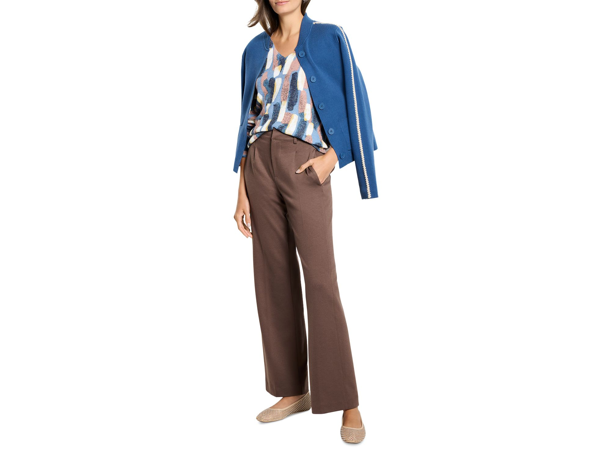 Brushstroke Waffle V Neck Sweater — Image 4