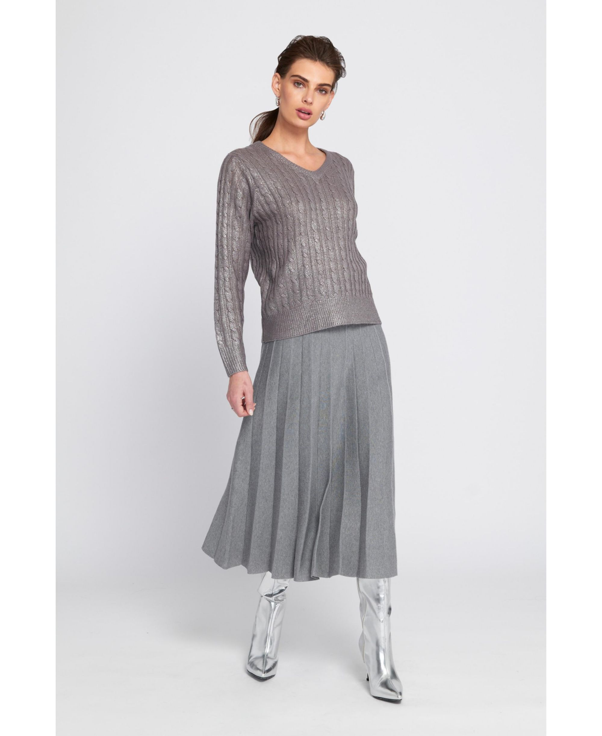 Metallic Cable Knit Sweater — Image 3