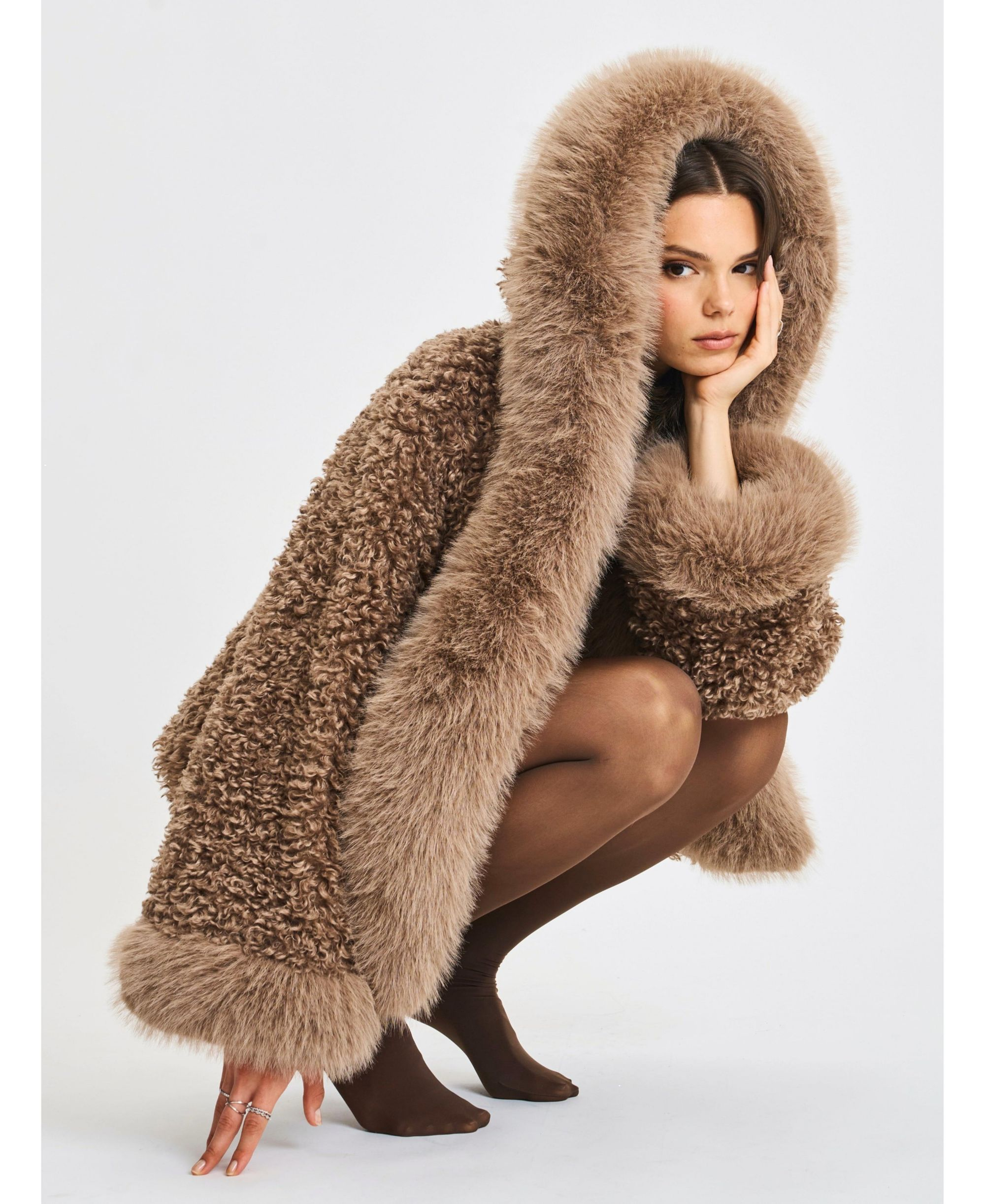 Kali Jumbo Faux Fur Trimmed Teddy Coat with Hood — Image 8
