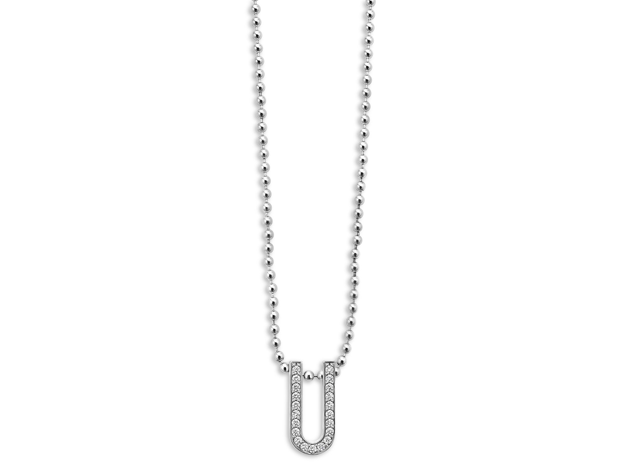 Sterling Caviar Spark Diamond U Pendant Necklace, 16-18" — Image 4