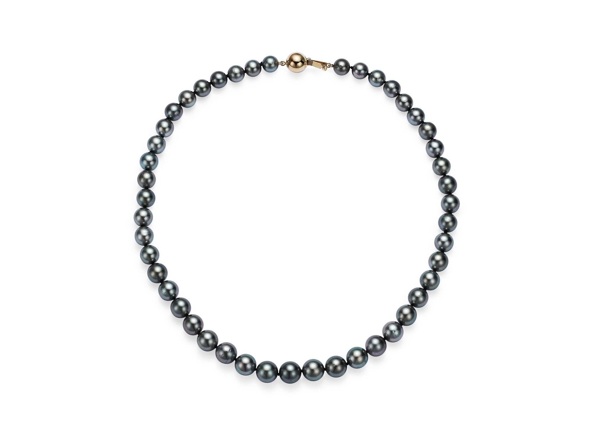 Tahitian Black Cultured Pearl Strand Necklace in 14K Yellow Gold, 18" — Image 4