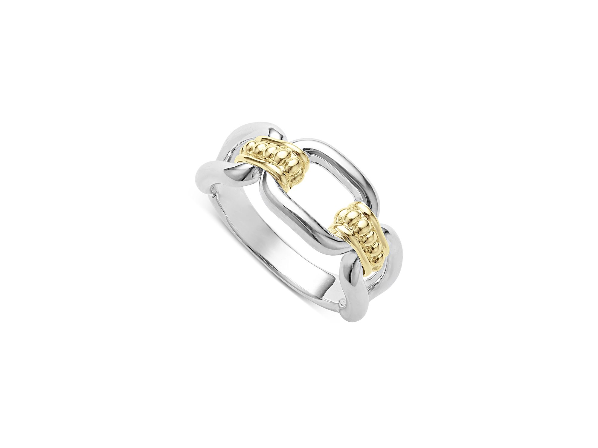 18K Yellow & Sterling Silver Signature Caviar Link Ring — Image 3