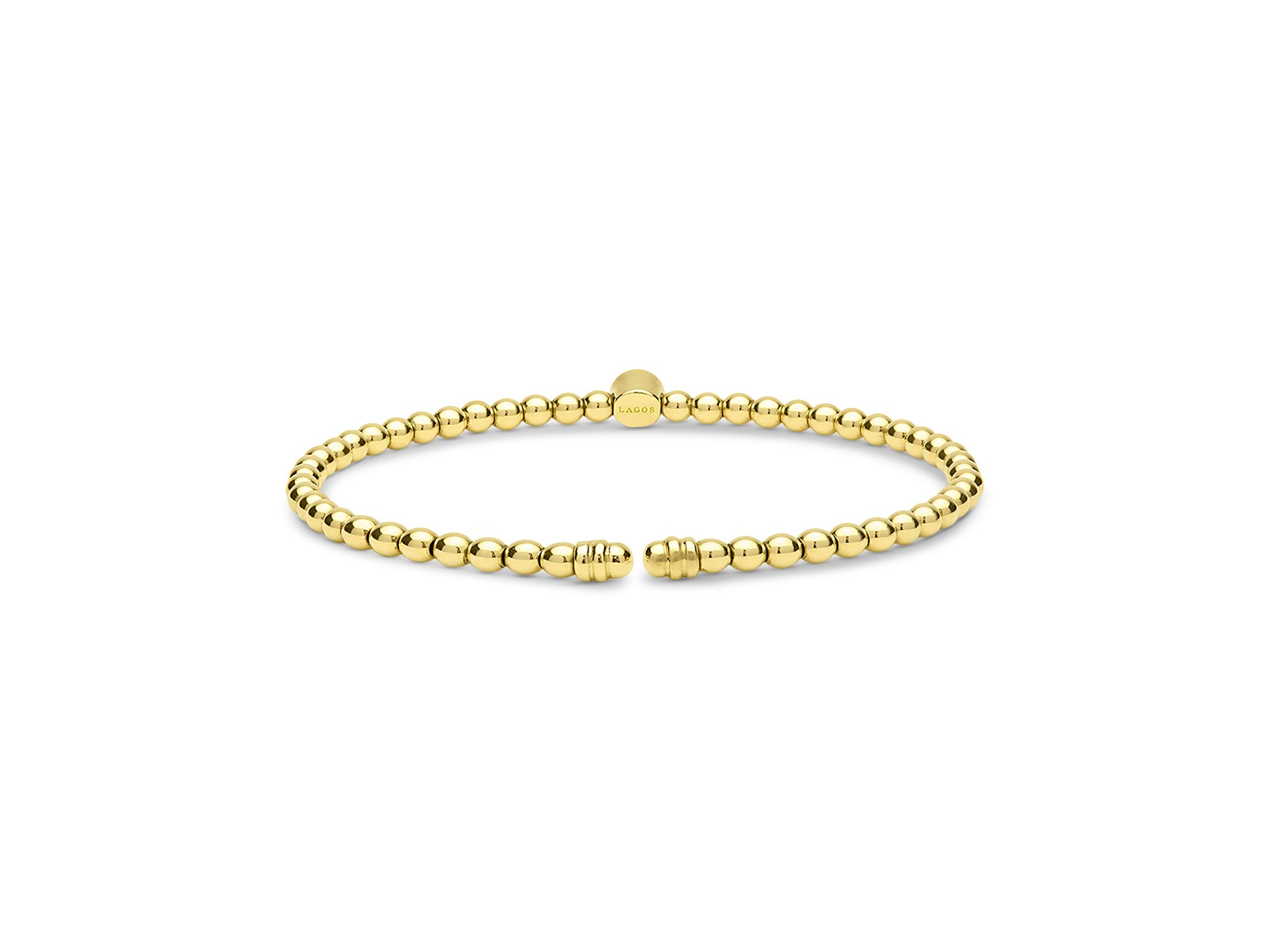 18K Yellow Gold Caviar Gold Diamond Bezel Bead Flex Bangle Bracelet — Image 4