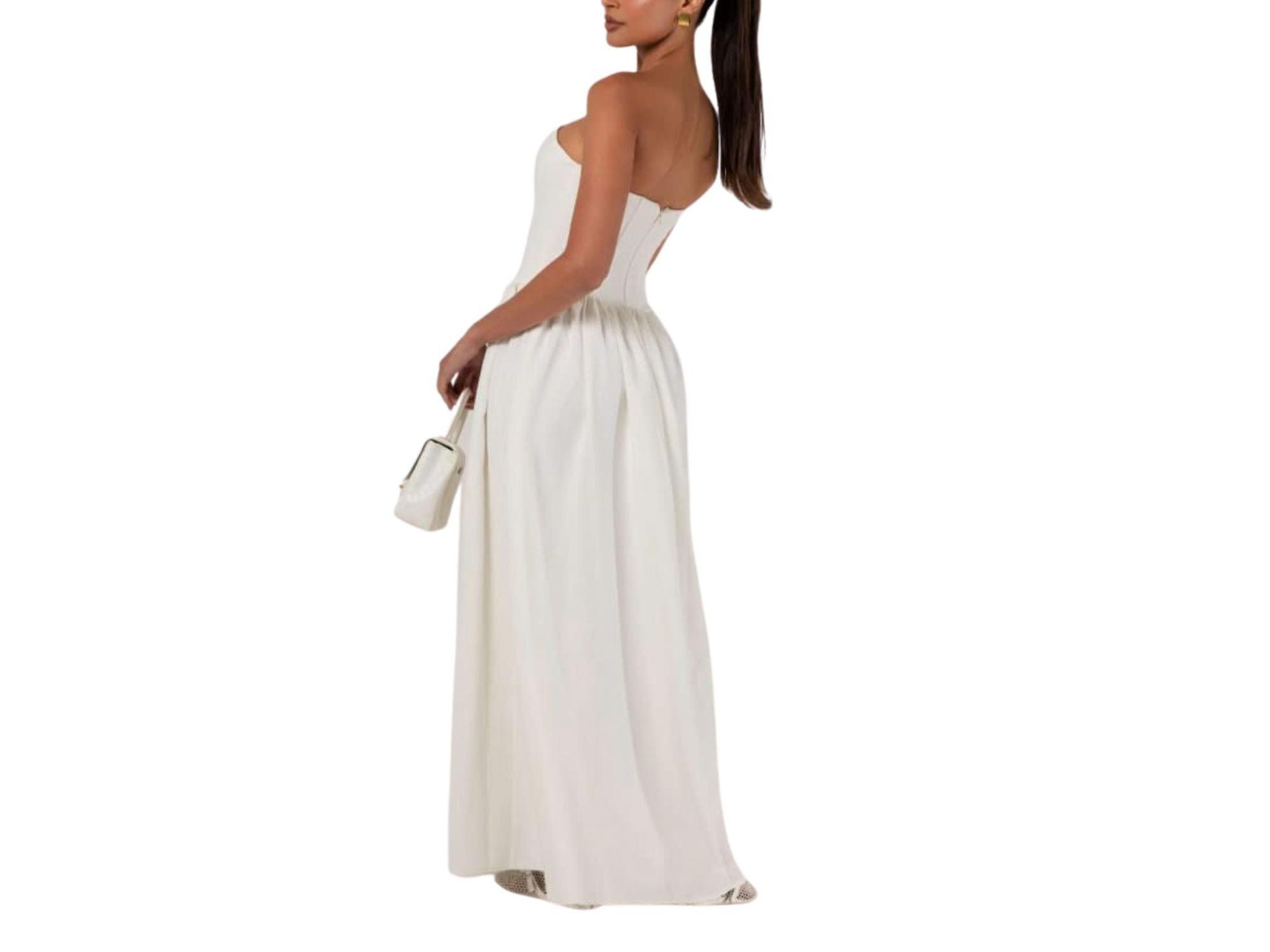 Strapless Corset Crepe Flare Maxi Dress — Image 4