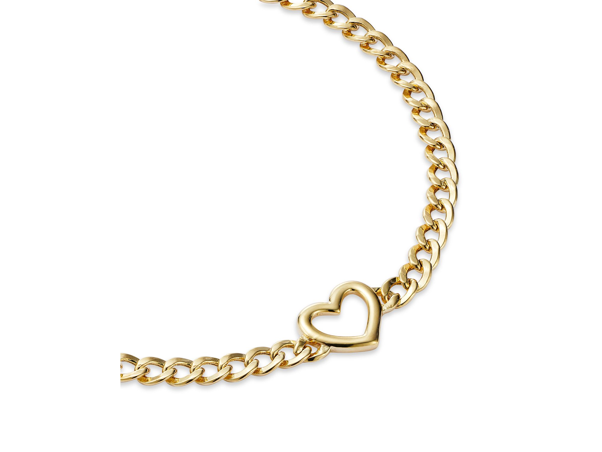 Open Heart Curb Link Chain Bracelet in 14K Yellow Gold — Image 4