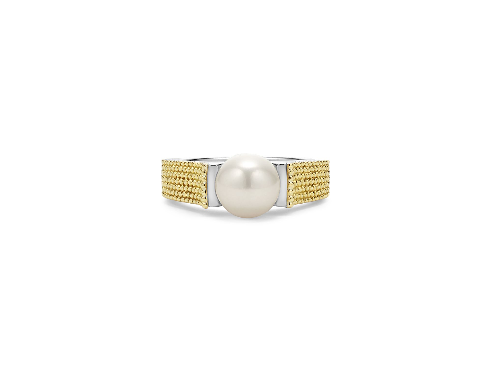 18K Yellow Gold & Sterling Silver Luna Cultured Freshwater Pearl Caviar Bead Ring — Image 3