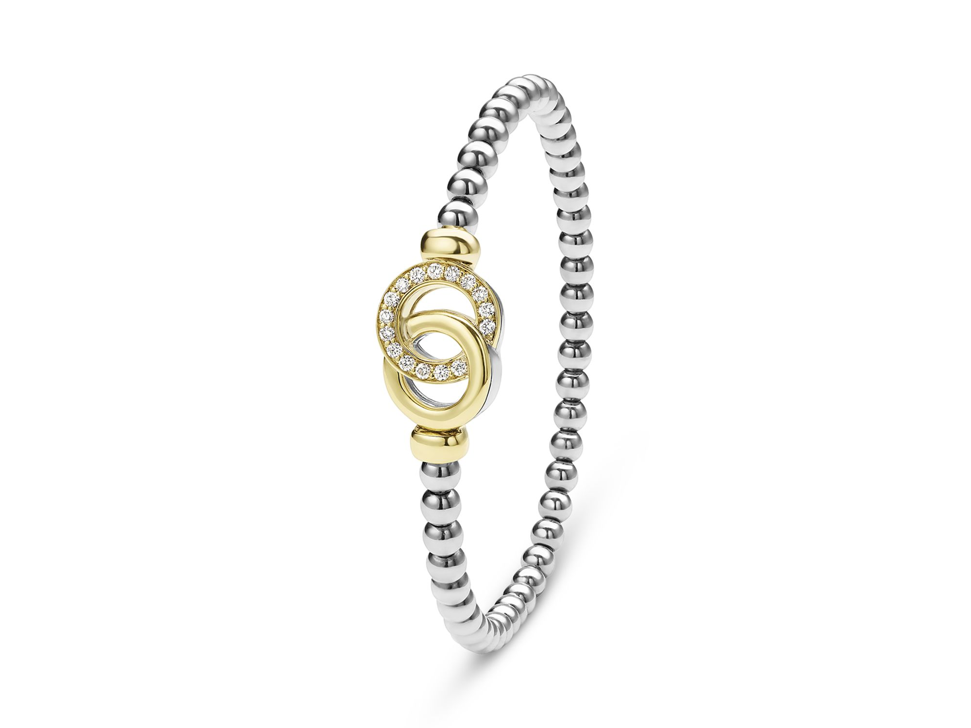 18K Yellow Gold & Sterling Signature Caviar Diamond Interlocking Ring Stretch Bracelet — Image 3