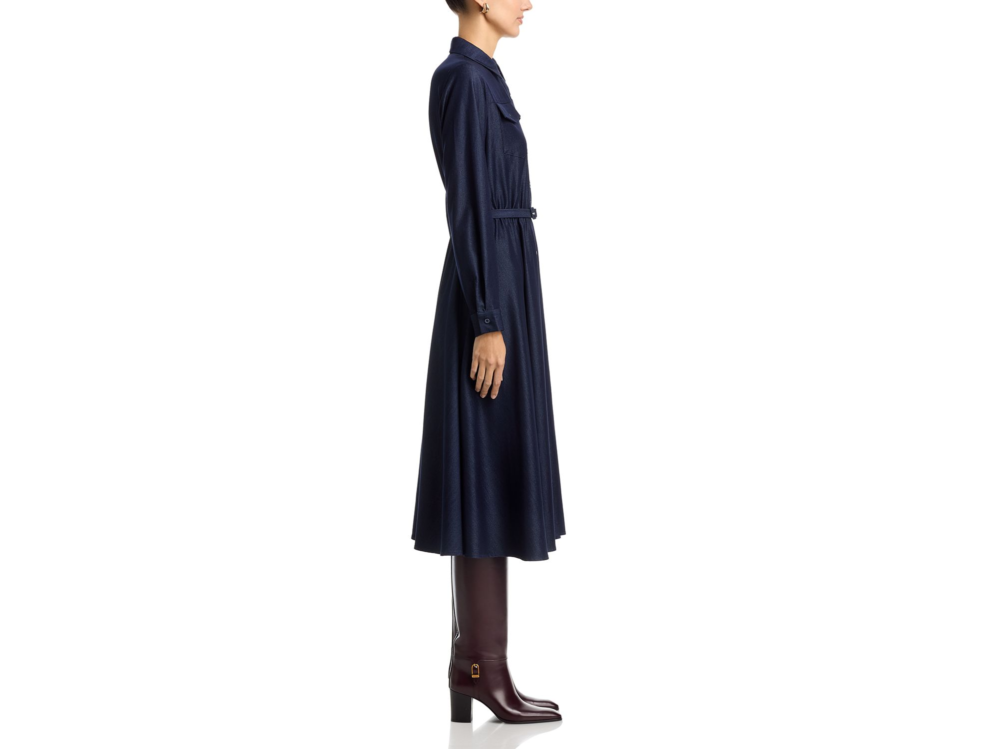 Button Down Belted Denim Midi Dress — Image 5