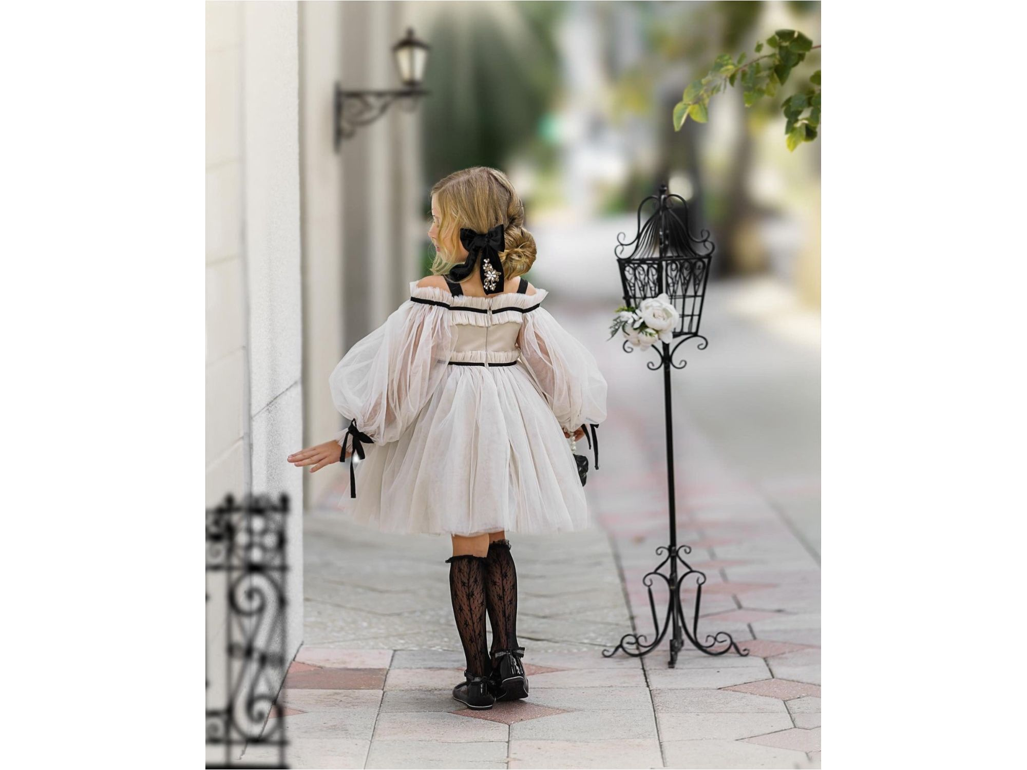 Girls' Coco Caramel Tulle Dress with Sheer Puff Tulle Sleeves - Baby, Little Kid, Big Kid — Image 6