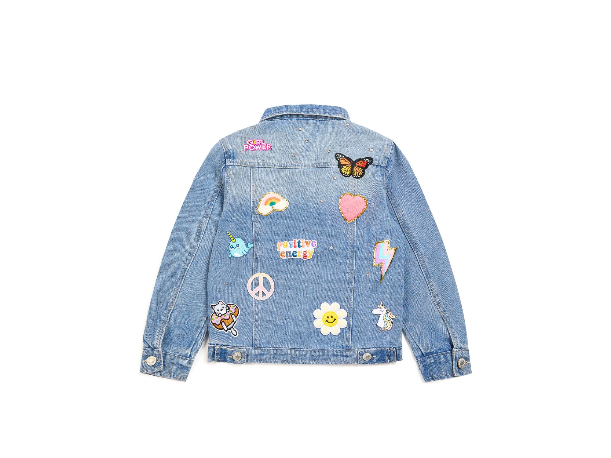 Girls' Jeweled Patched Denim Jacket, Little Kid, Big Kid — Image 3