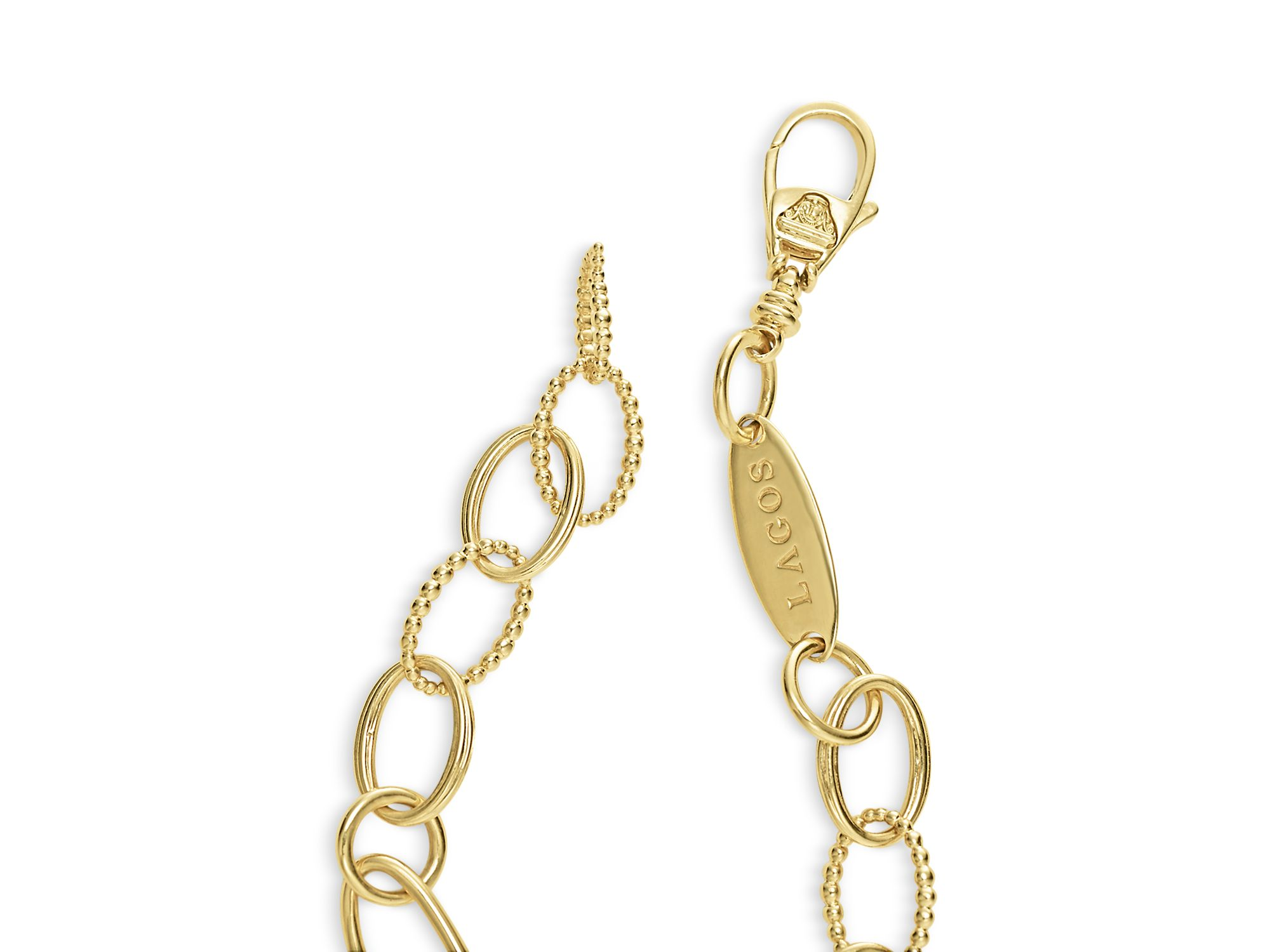 18K Gold Signature Caviar Oval Link Bracelet, 7" — Image 3