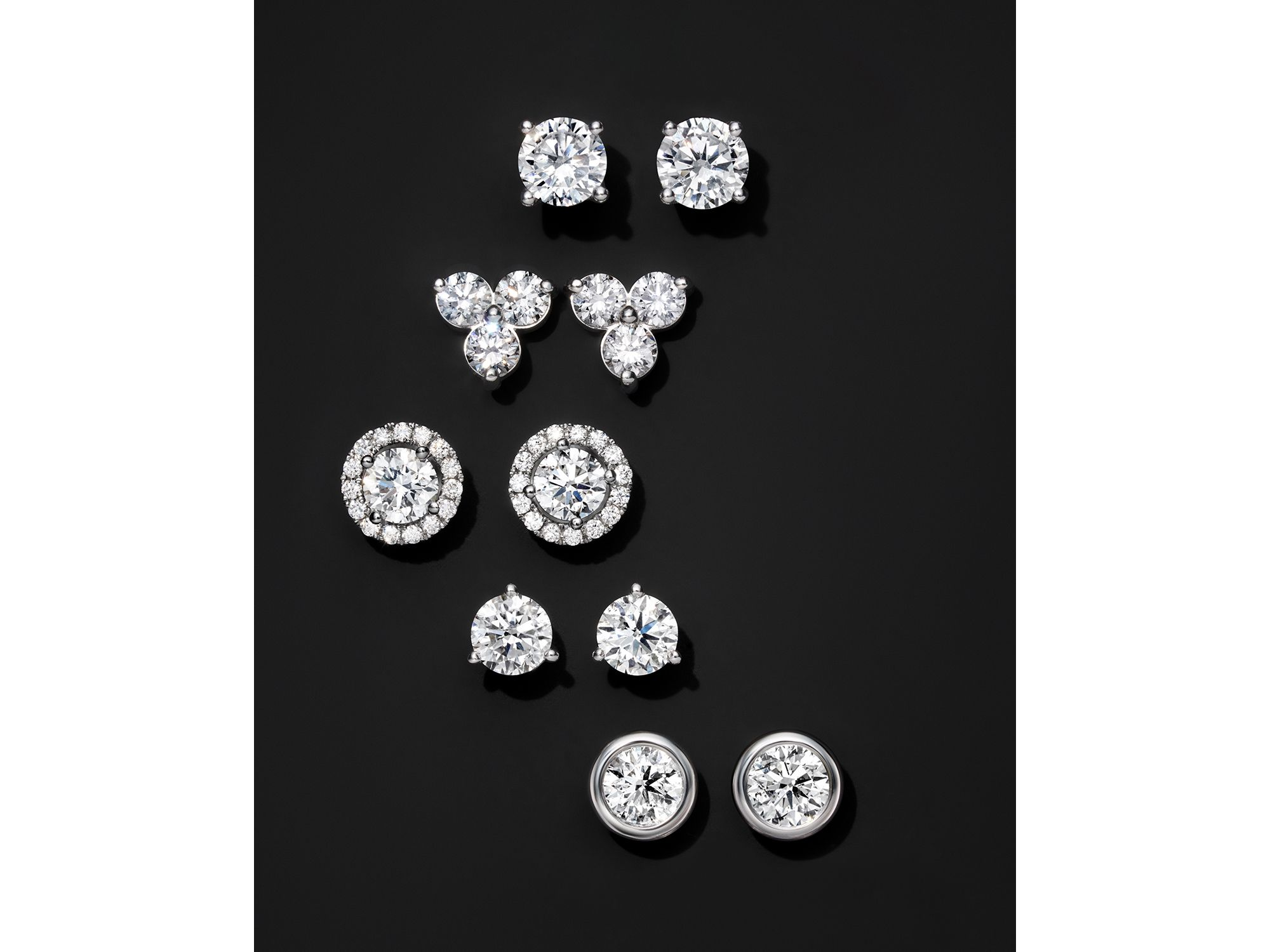 Diamond Trio Stud Earrings in 14K White Gold, 0.20-2.0 tcw — Image 3