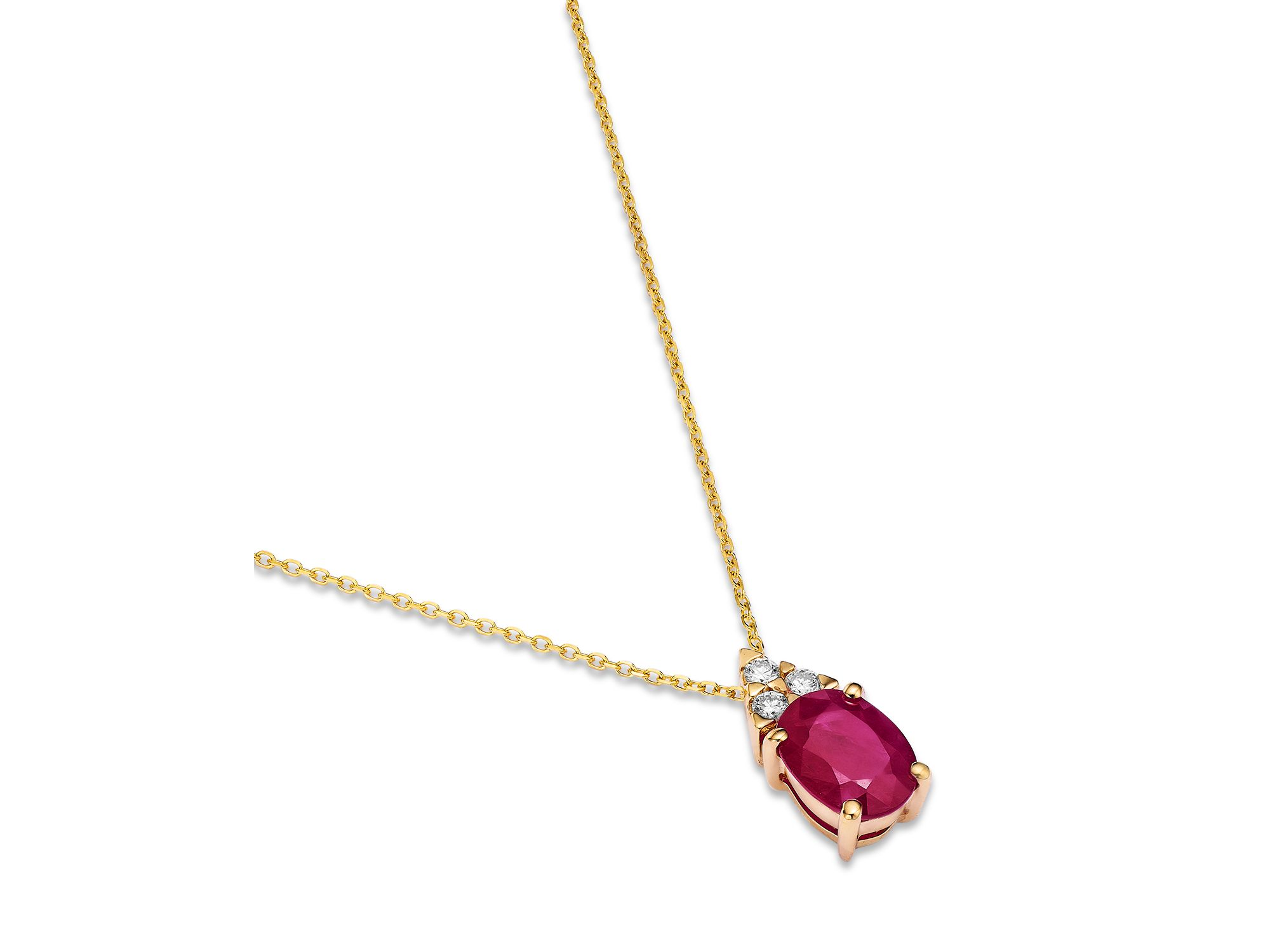 Ruby & Diamond Pendant Necklace in 14K Yellow Gold, 16" — Image 3