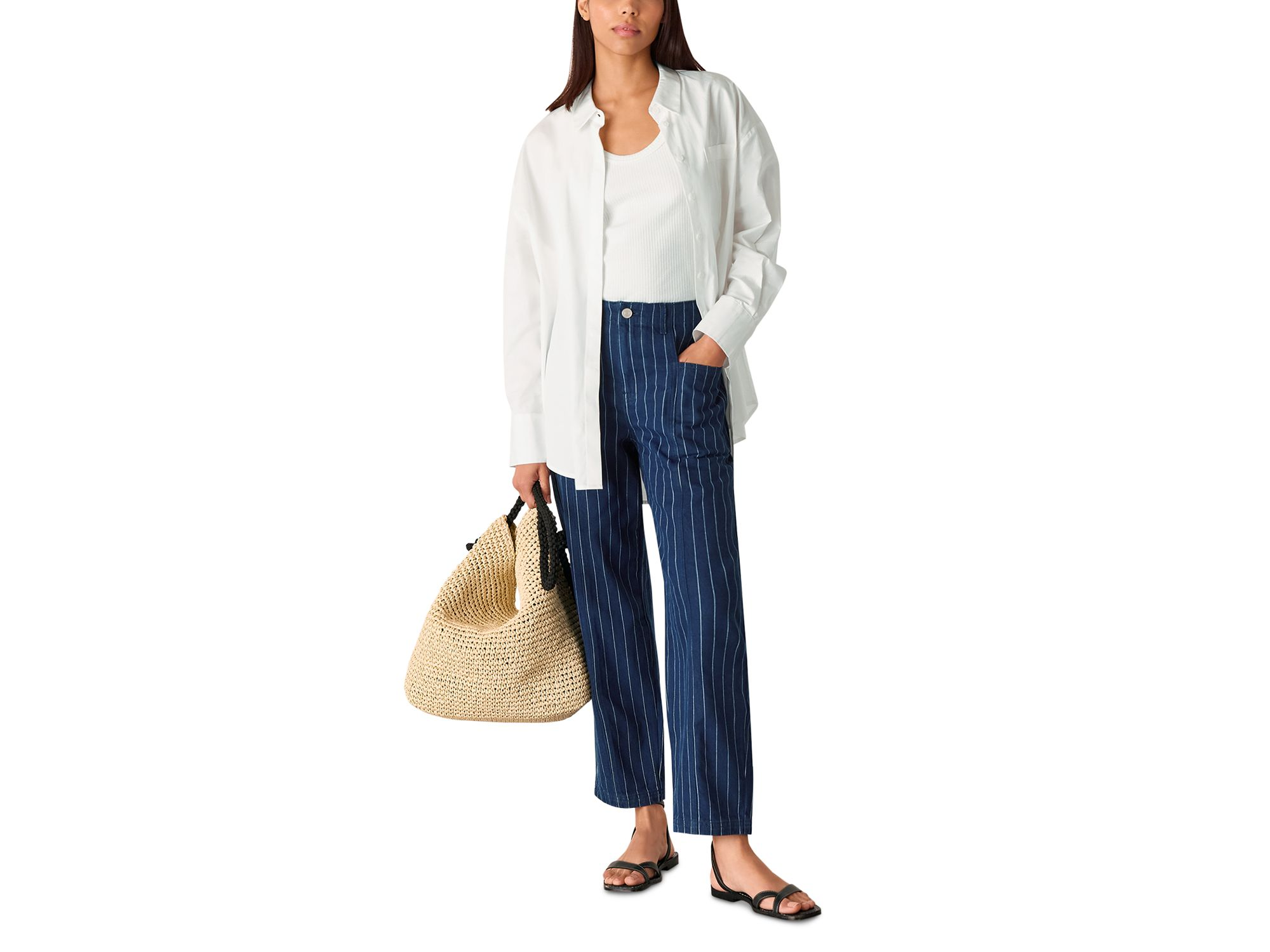 Pinstripe Barrel Leg High Rise Jeans in Navy/multi — Image 3