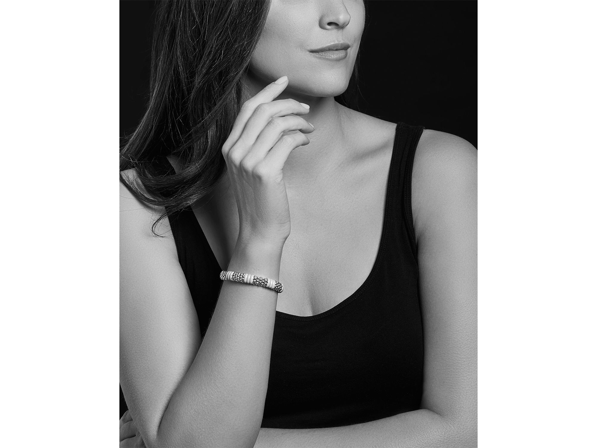 Sterling Silver Caviar Blue Ceramic Signature Bracelet — Image 3