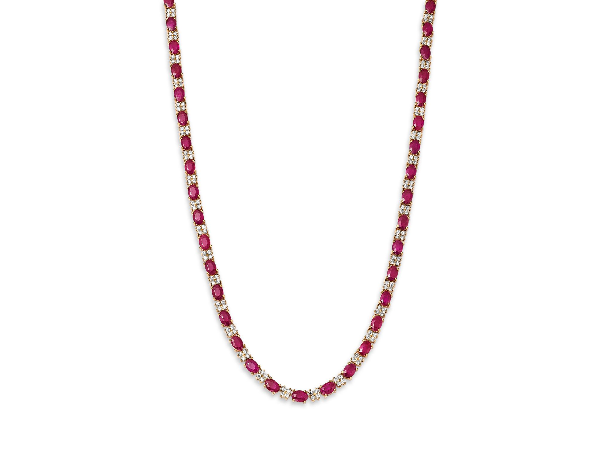 Ruby & Diamond Tennis Necklace in 14K Yellow Gold, 16" — Image 3