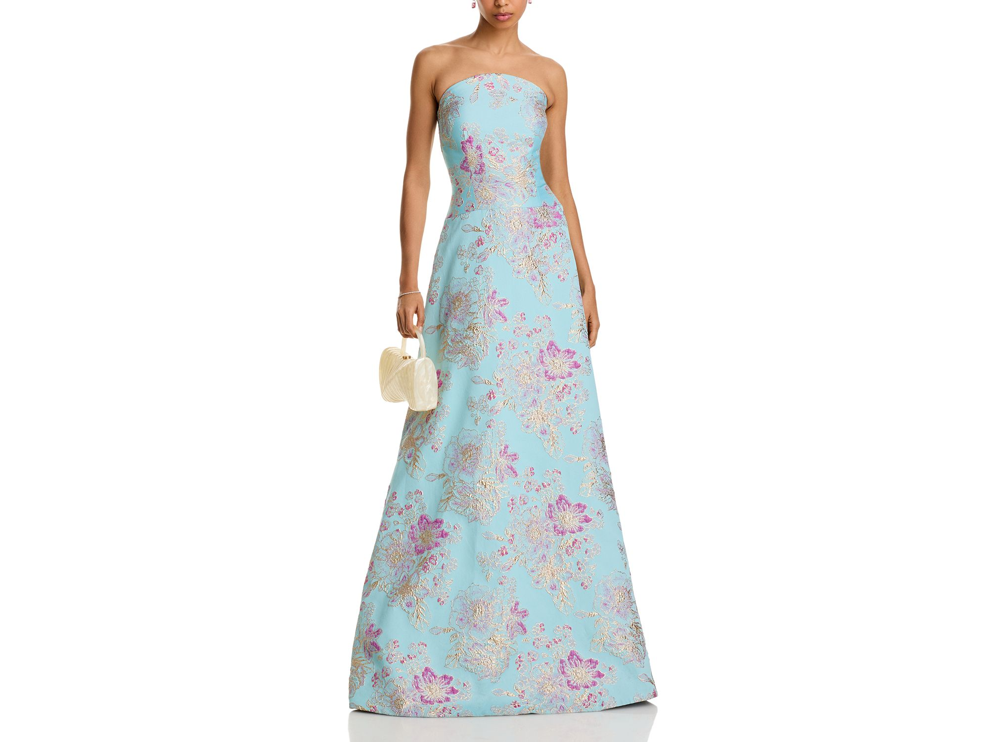 Sleeveless Metallic Multi Jacquard Gown — Image 3