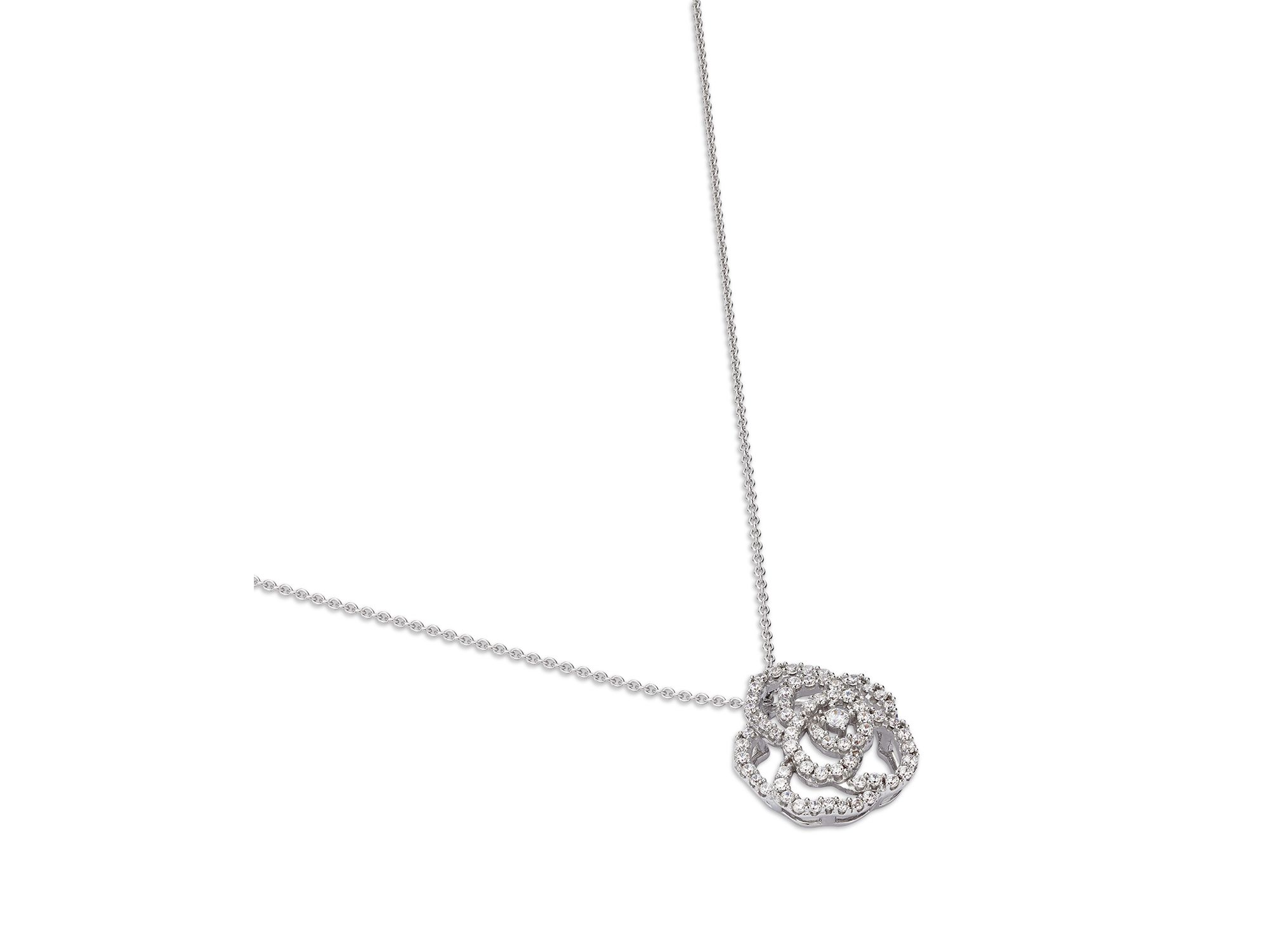 Diamond Rose Flower Openwork Pendant Necklace in 14K White Gold, 0.30 tcw — Image 3