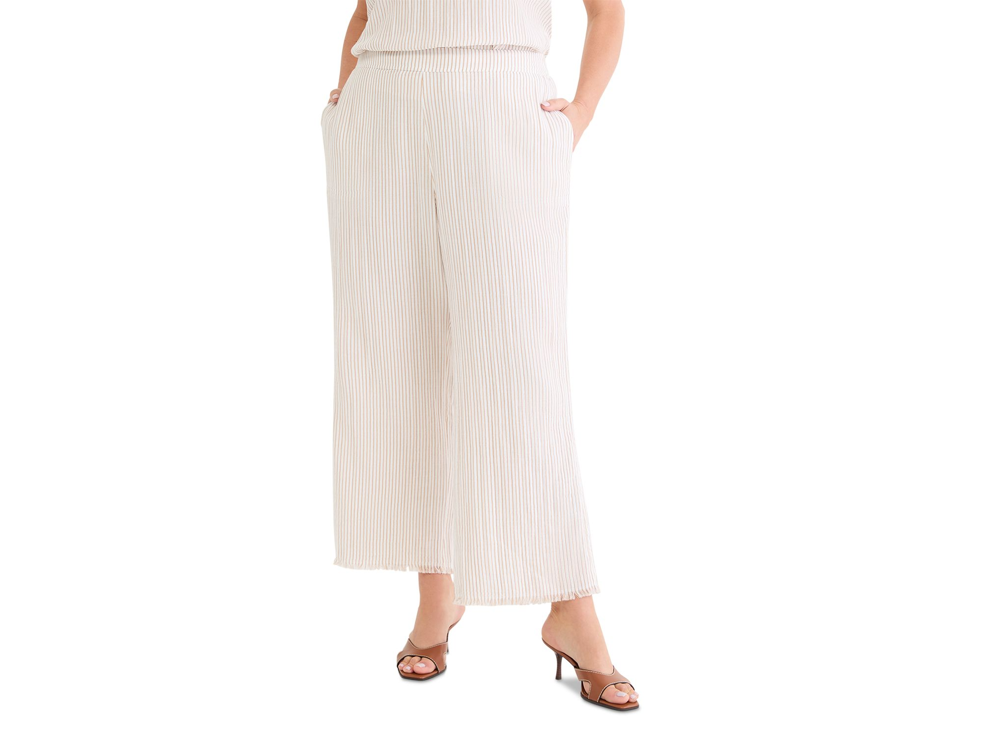 Pinstripe Gauze Wide Leg Pants - Image 1