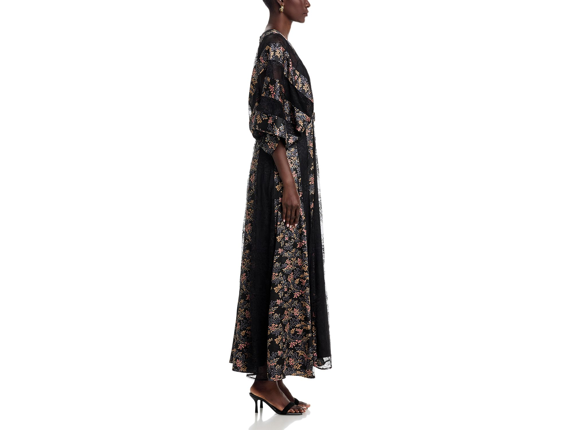 Printed Kimono Sleeve Lace Detail Maxi Dress — Image 5
