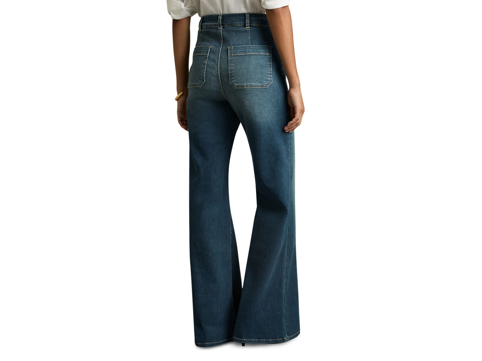 Petites Sakura Flare Patch Pocket Jeans in Mid Blue — Image 6