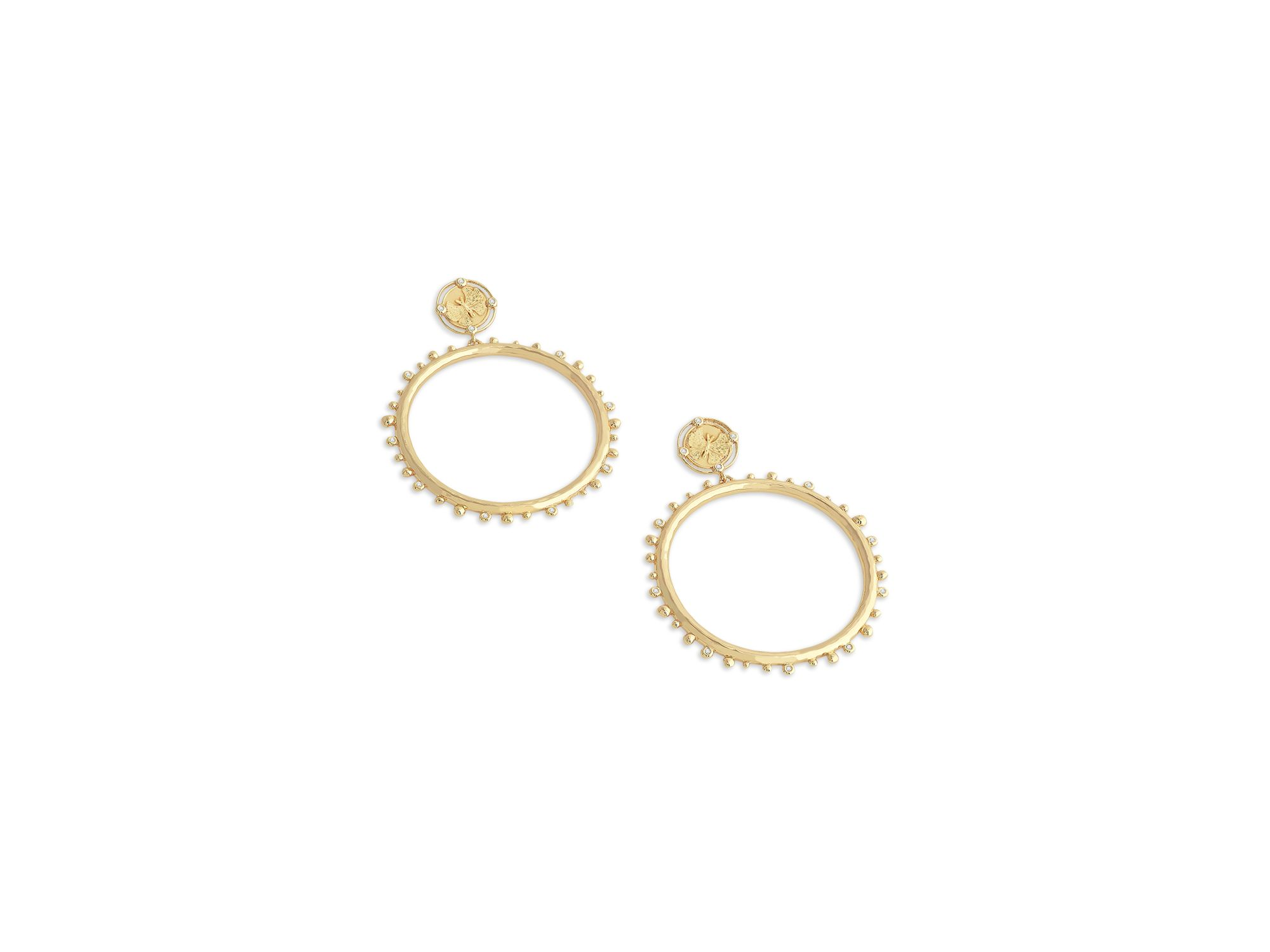 Pavé Butterfly Coin & Hoop Drop Earrings in 18K Gold Plated — Image 3