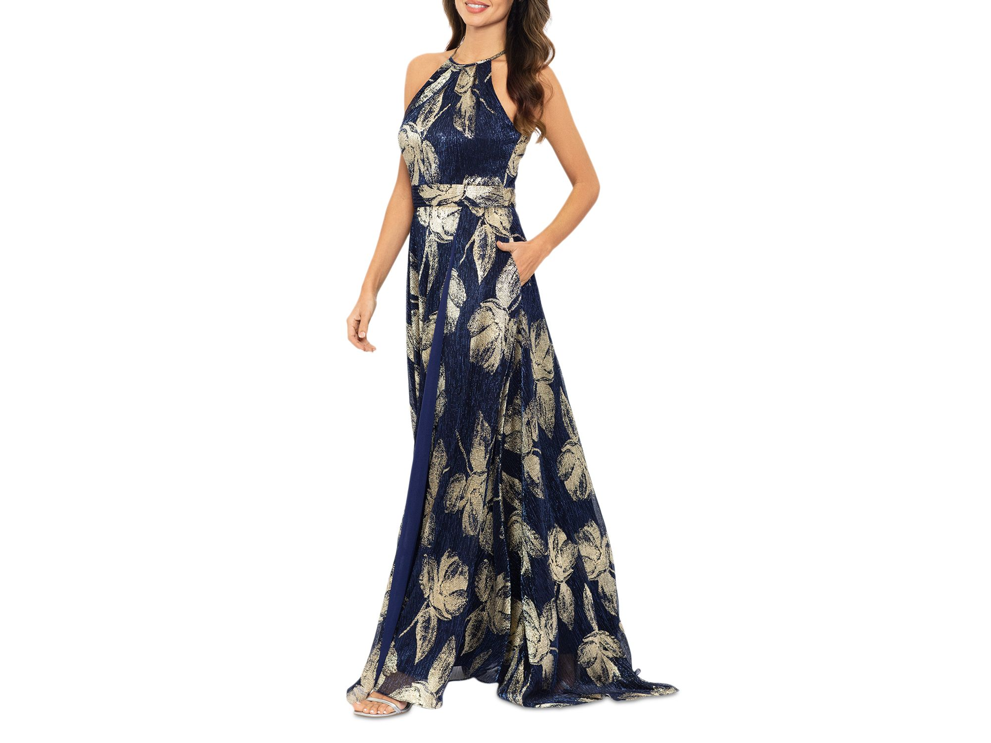 Floral Print Foil Halter Gown - Exclusive — Image 3