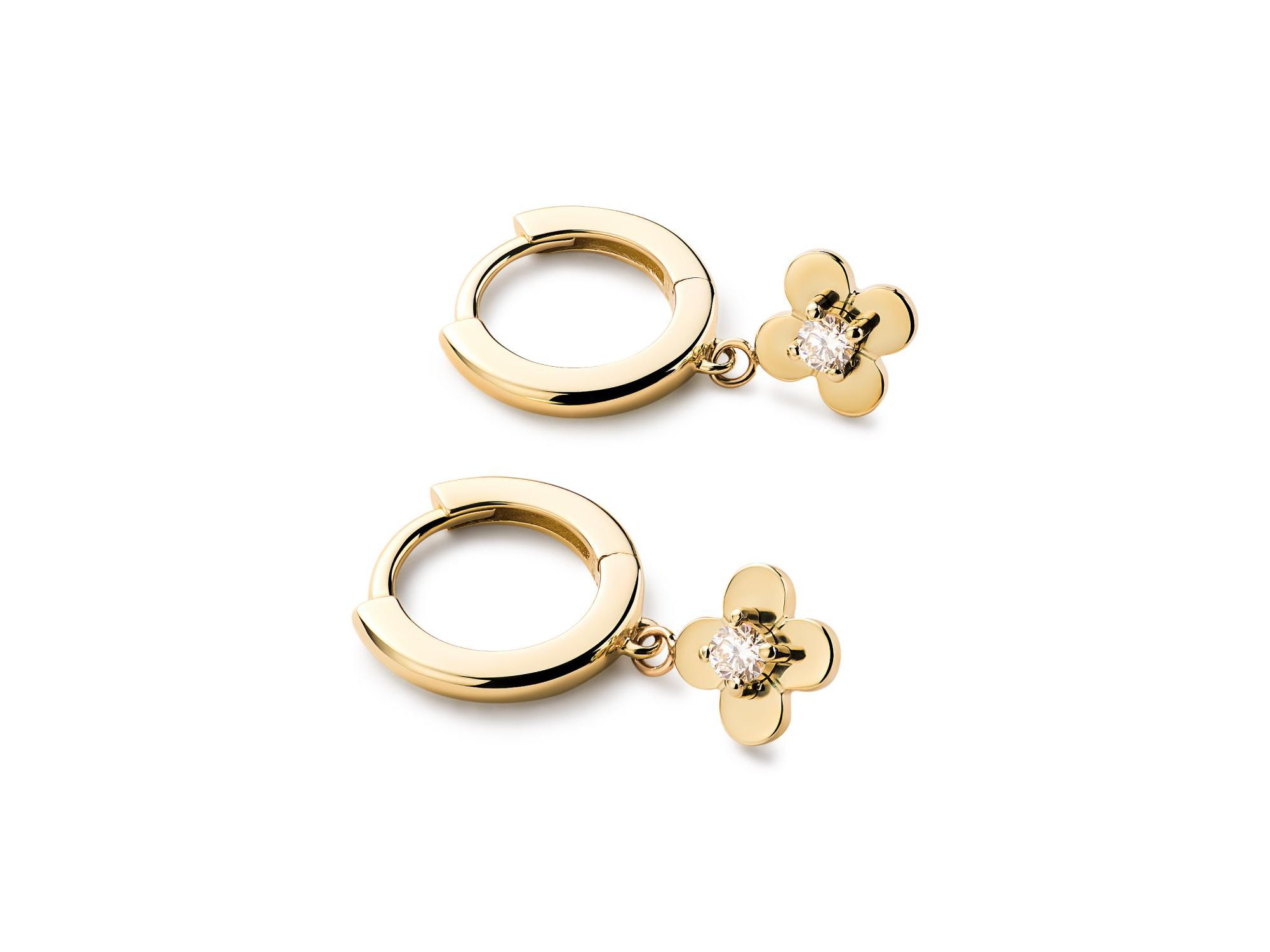 Solid Yellow Gold Mini Flower Drop Earrings — Image 5