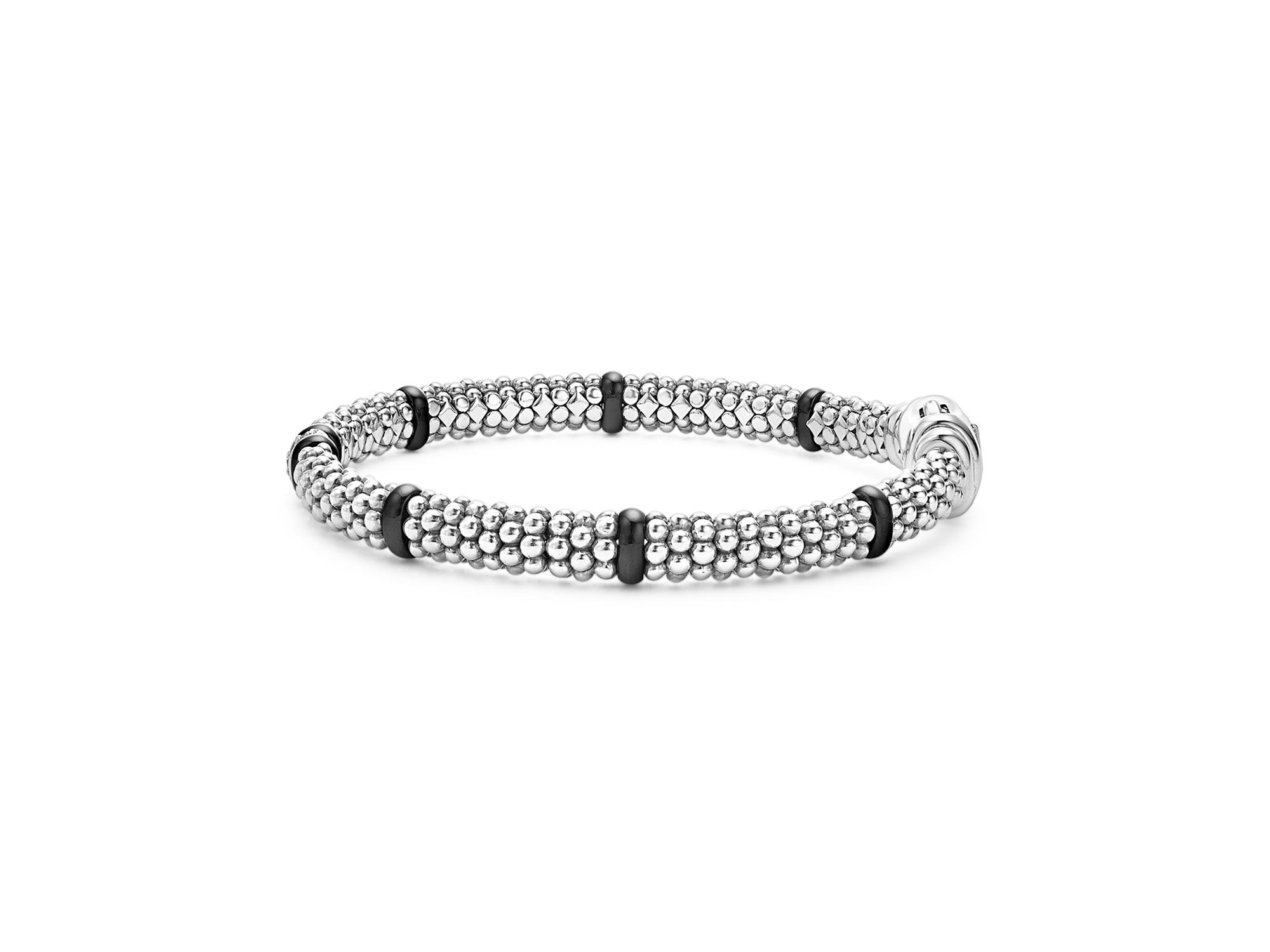 Single Station Diamond Black Caviar Bracelet in Sterling Silver — Image 4