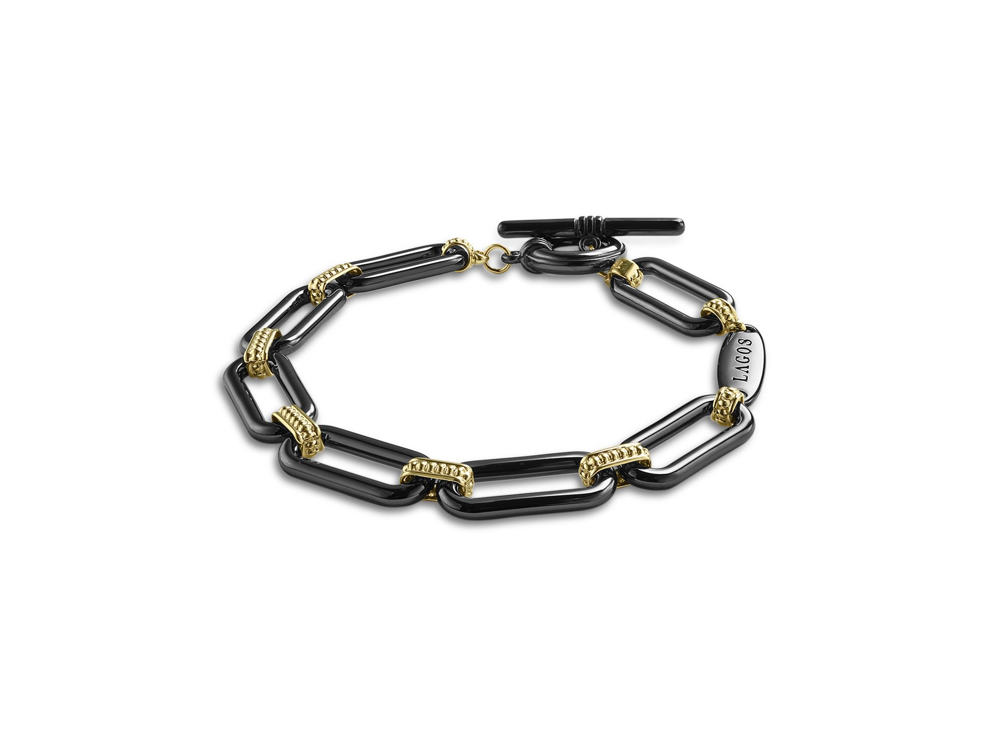 18K Yellow Gold Signature Caviar Black Ceramic Link Toggle Bracelet — Image 6