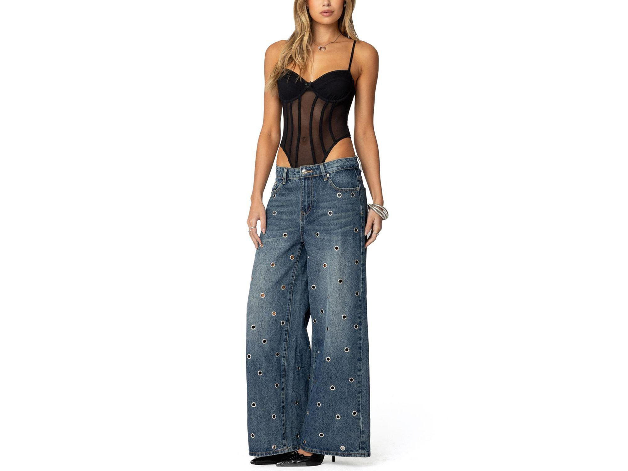 Jainie Grommet Low Rise Blue Wash Jeans — Image 3