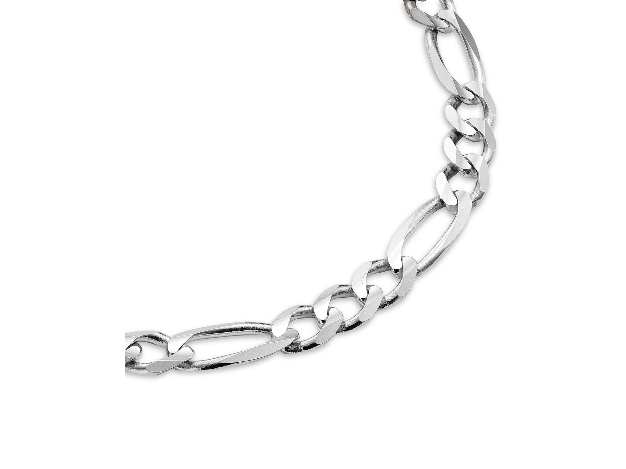 Men's Figaro Link Chain Bracelet in 14K White Gold — Image 3