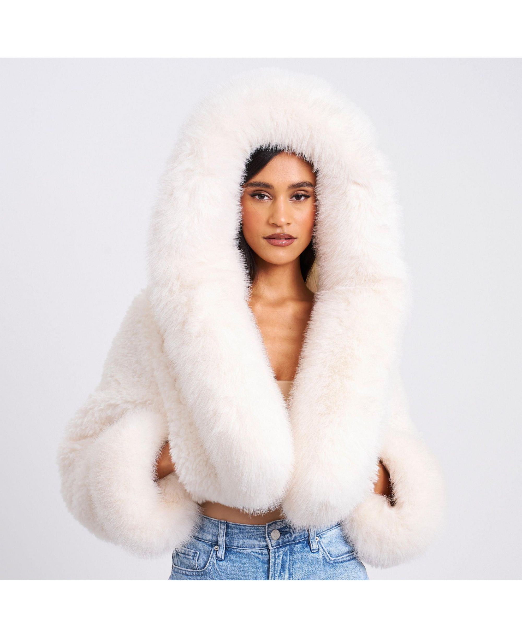 Kali Cropped Faux Fur Jacket with Hood — Image 5
