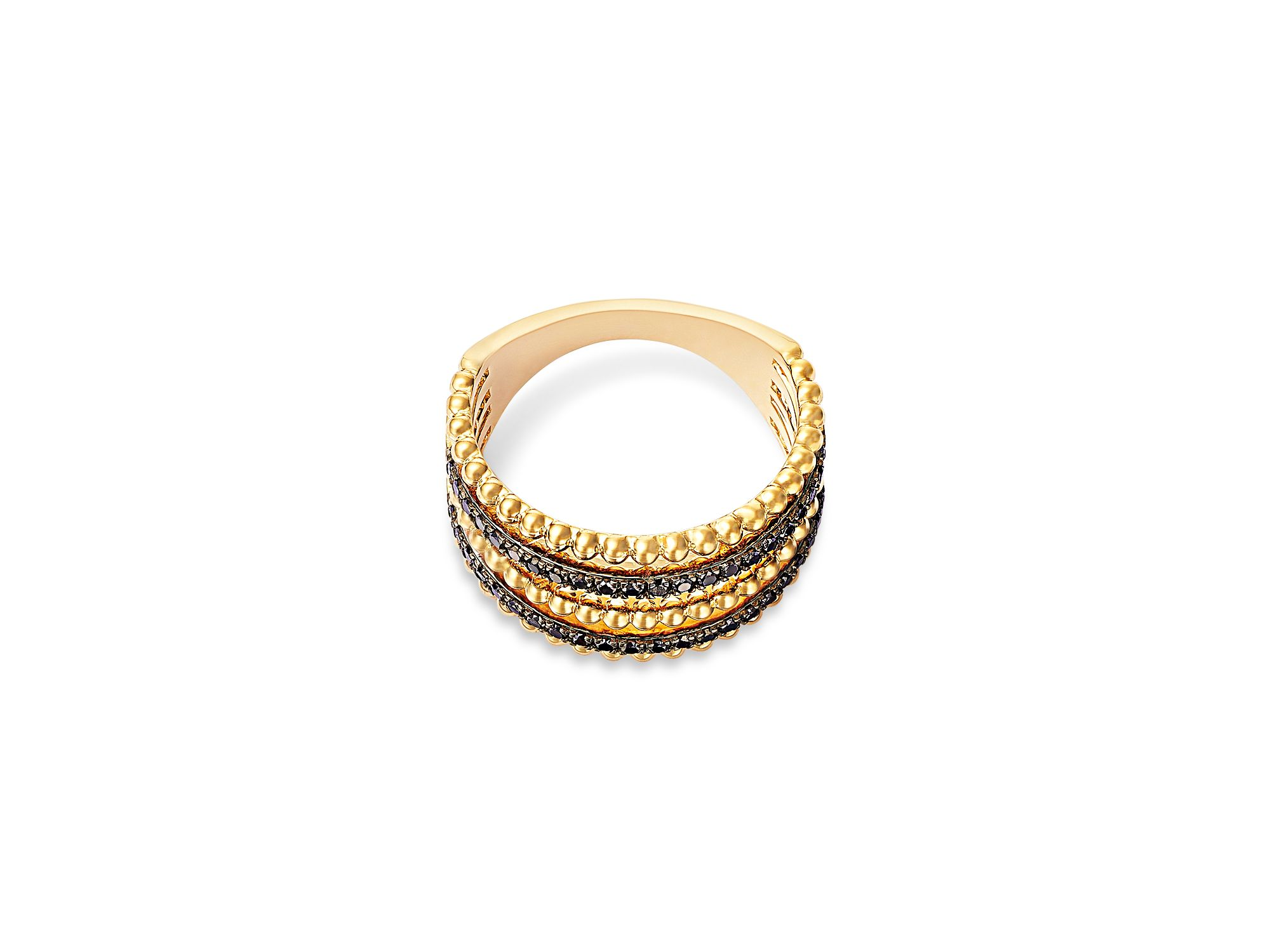 Black Diamond and 14K Yellow Gold Beaded Multi Row Ring, 0.33 tcw — Image 3