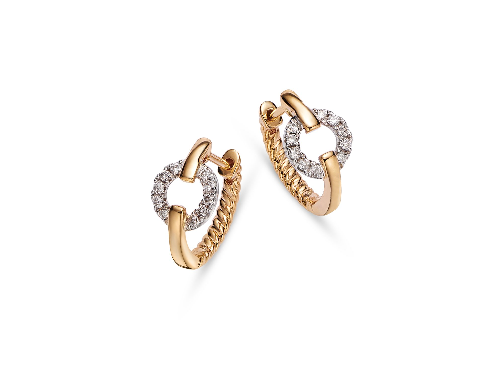 Diamond Circle Huggie Hoop Earrings in 14K White and Yellow Gold, 0.15 tcw — Image 3