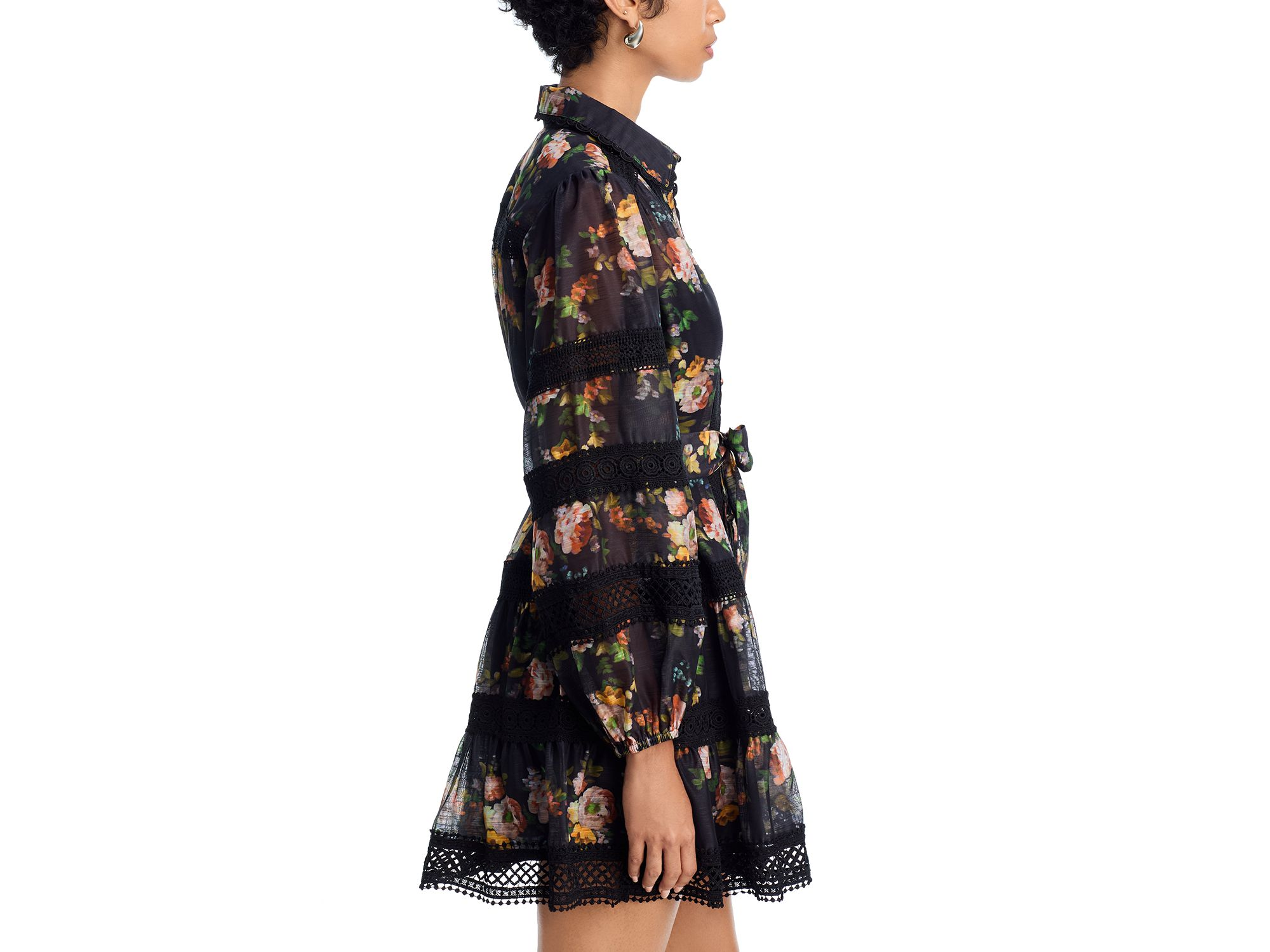 Rose Lace Inset Long Sleeve Mini Dress - Exclusive — Image 4