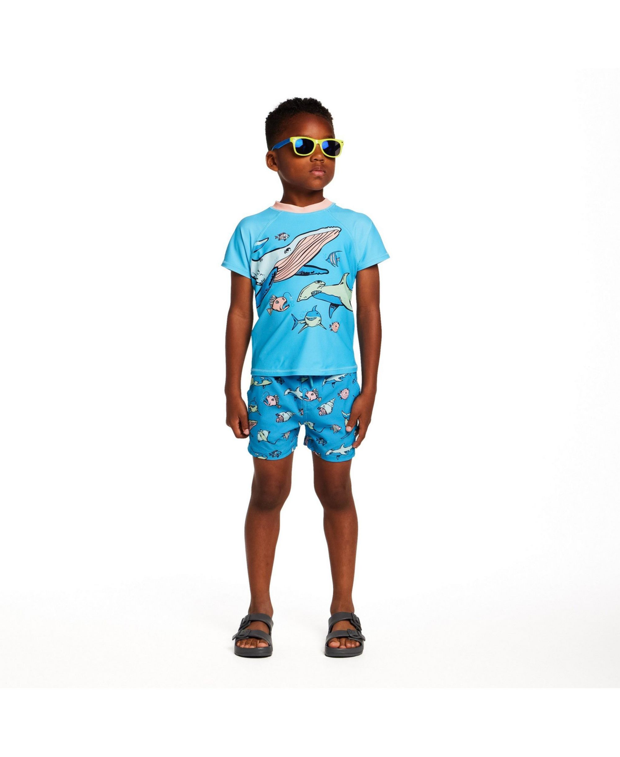 Boys' Short Sleeve Aqua Deep Sea Rashguard Set - Little Kid — Image 3
