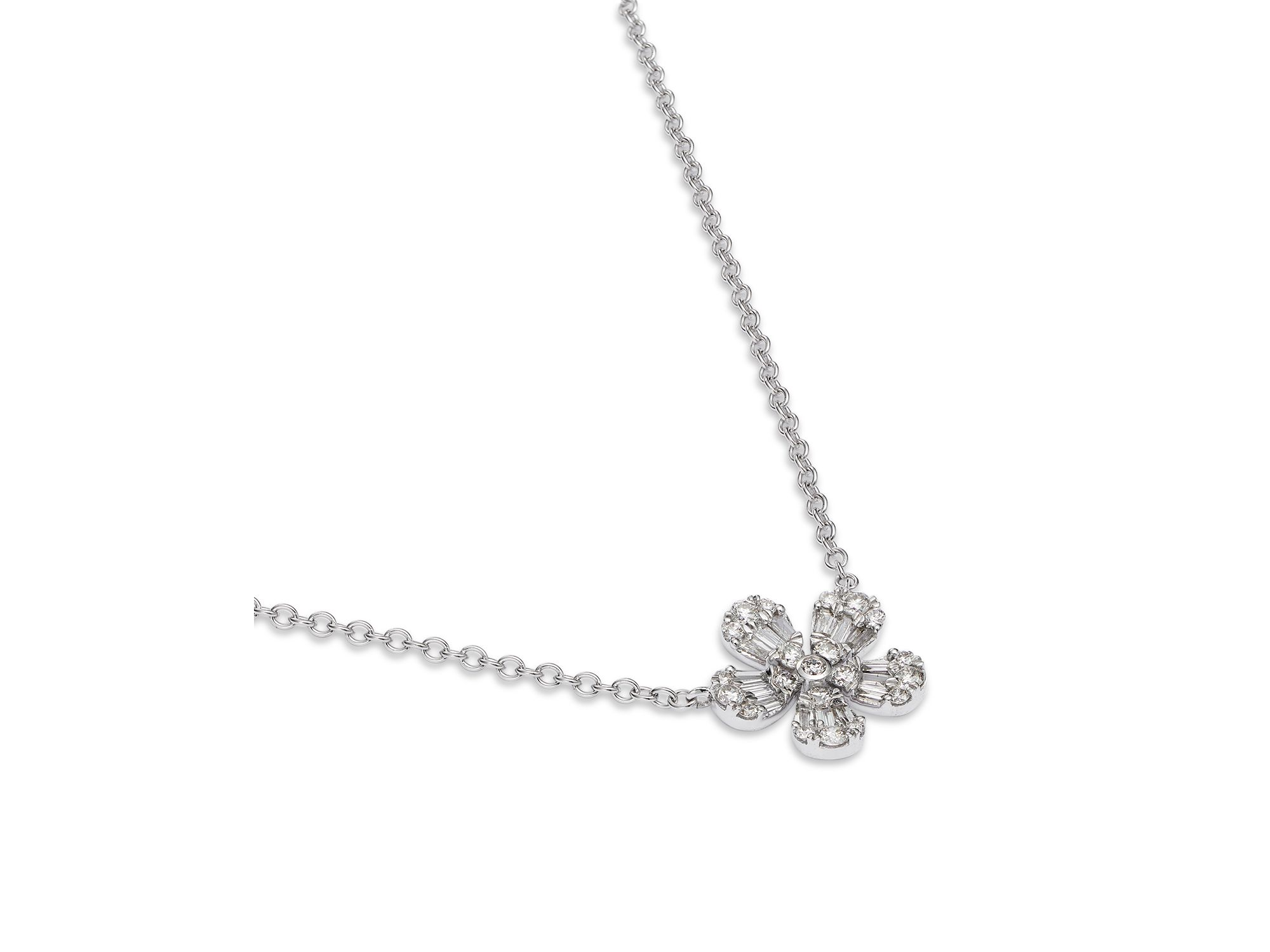 14K White Gold Diamond Flower Pendant Necklace, 18" — Image 3